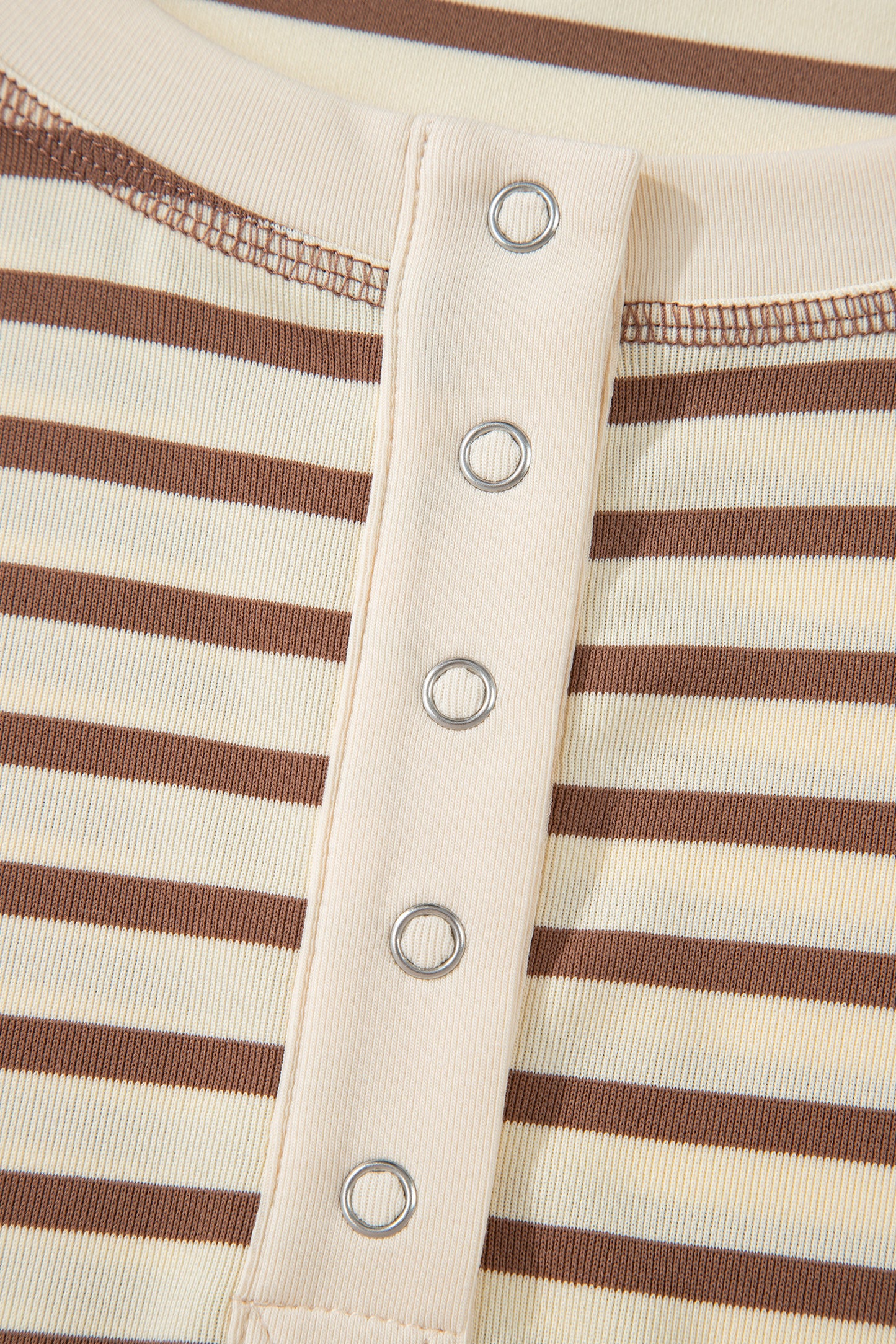 Brown Stripe Half Buttons Top and Shorts Set-Two Piece Sets/Short Sets-[Adult]-[Female]-2022 Online Blue Zone Planet