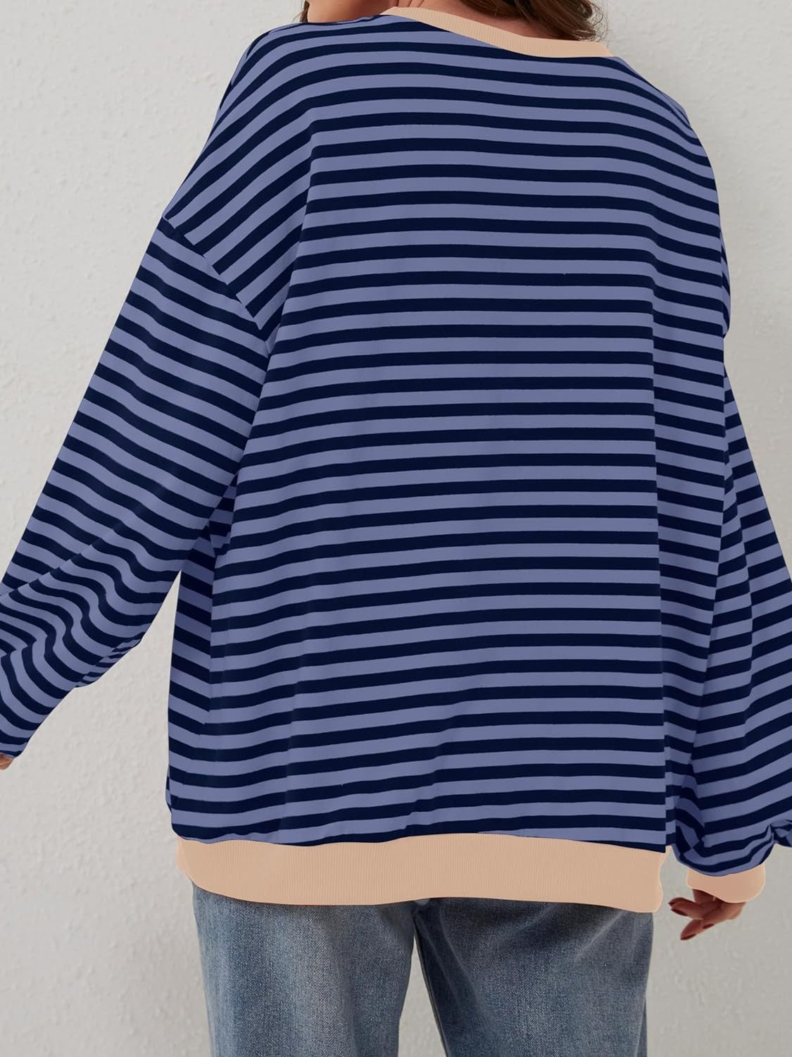 Blue Zone Planet | Lovelet Contrast Striped Long Sleeve Sweatshirt-TOPS / DRESSES-[Adult]-[Female]-2022 Online Blue Zone Planet