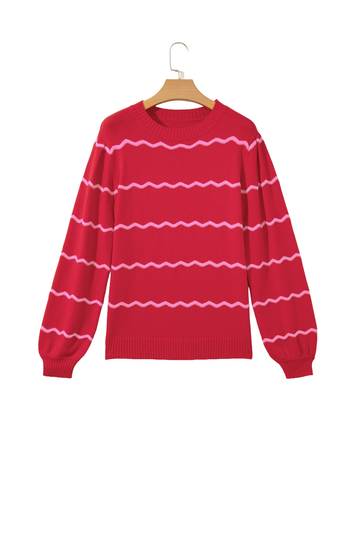 Red Stripe Striped Round Neck Long Sleeve Shift Pullover Sweater-TOPS / DRESSES-[Adult]-[Female]-2022 Online Blue Zone Planet