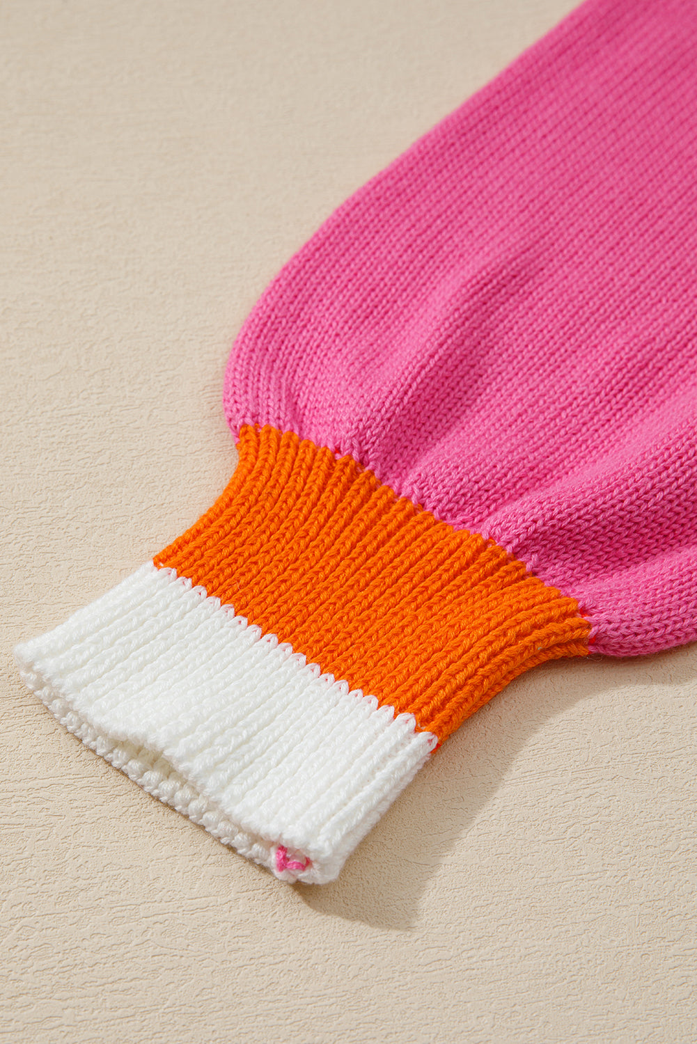 Sachet Pink Contrast Crew Neck Pearled Decor Drop Shoulder Knit Sweater-TOPS / DRESSES-[Adult]-[Female]-2022 Online Blue Zone Planet