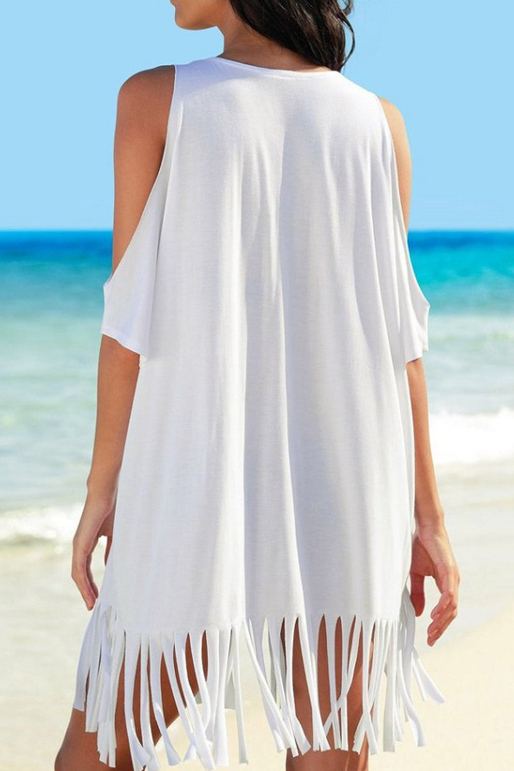 Fringe V-Neck Cold Shoulder Cover Up-TOPS / DRESSES-[Adult]-[Female]-2022 Online Blue Zone Planet