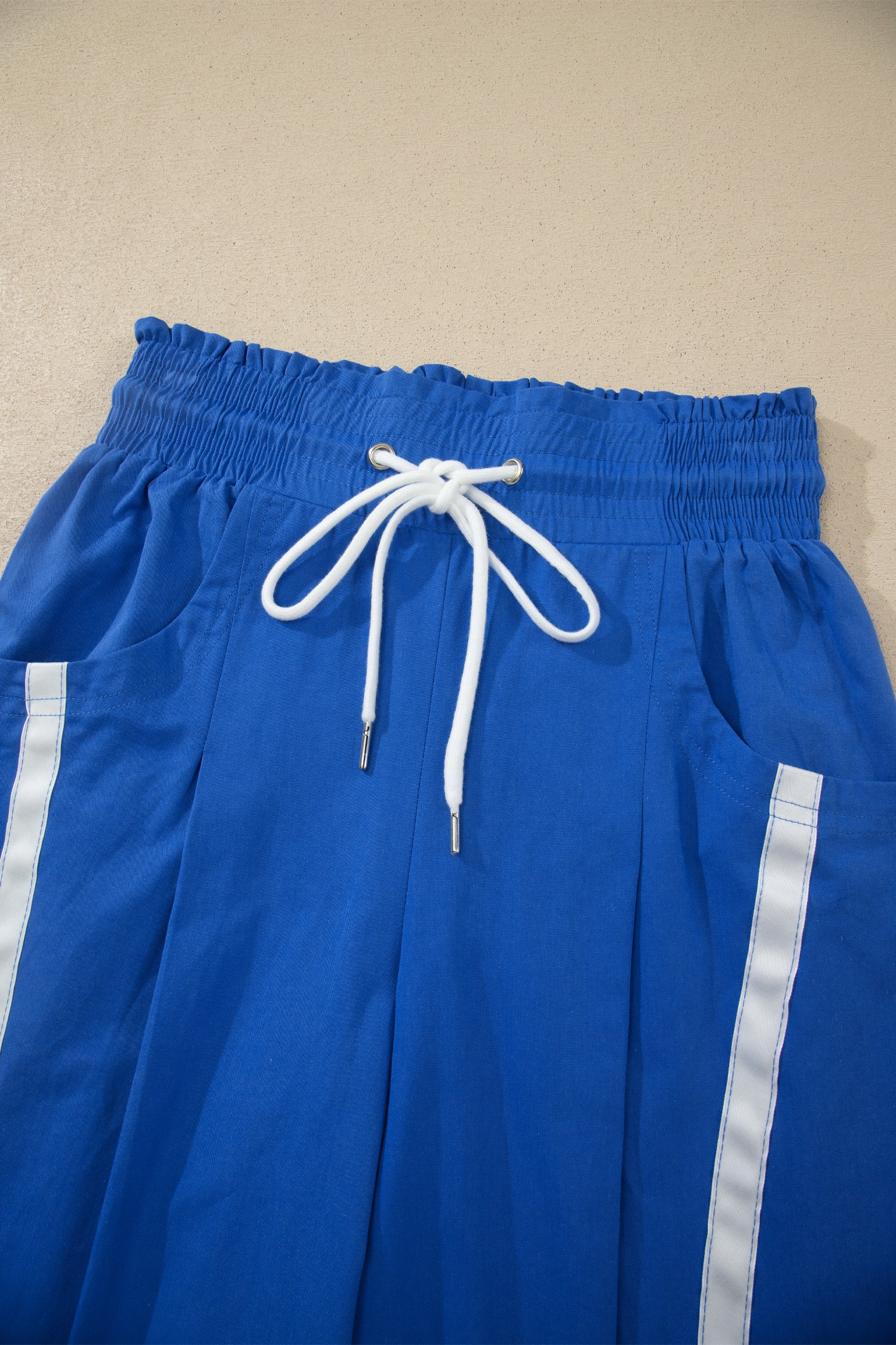 Black Contrast Striped Smocked Waist Drawstring Cropped Casual Pants-Bottoms/Pants & Culotte-[Adult]-[Female]-2022 Online Blue Zone Planet