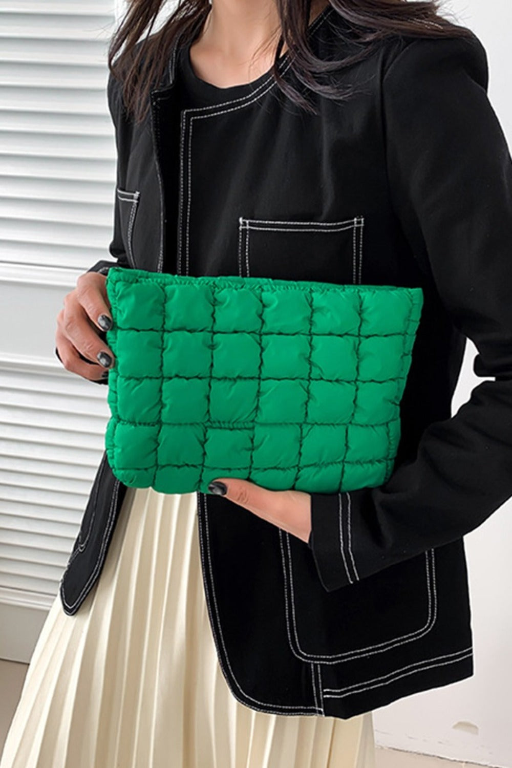 Zenana Quilted Puffy Pouch Clutch Bag-HANDBAGS-[Adult]-[Female]-K Green-One Size-2022 Online Blue Zone Planet