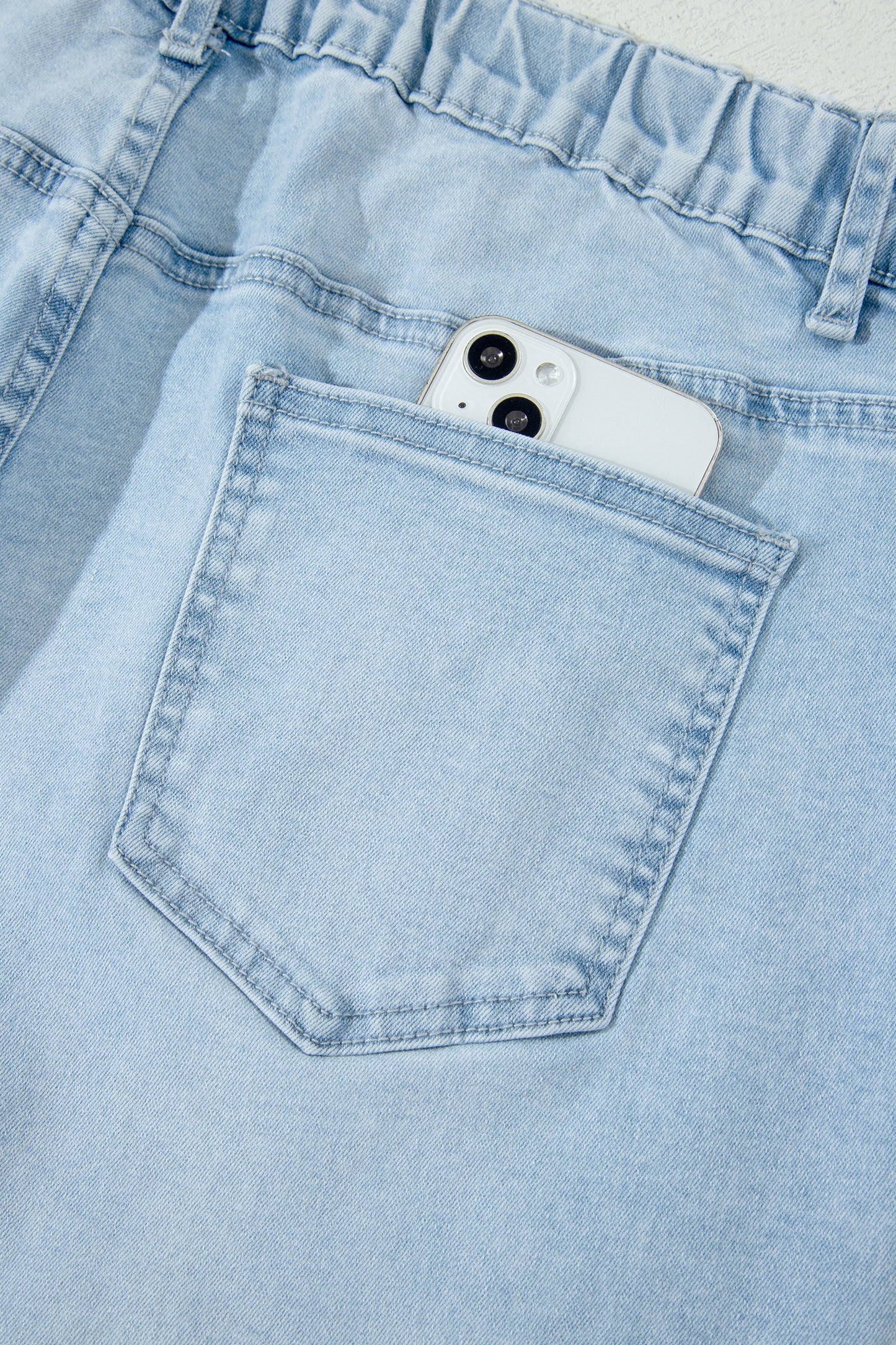 Beau Blue Plus Size Seam Detail Patch Pocket Raw Cut Shift Jeans-Plus Size/Plus Size Bottoms-[Adult]-[Female]-2022 Online Blue Zone Planet