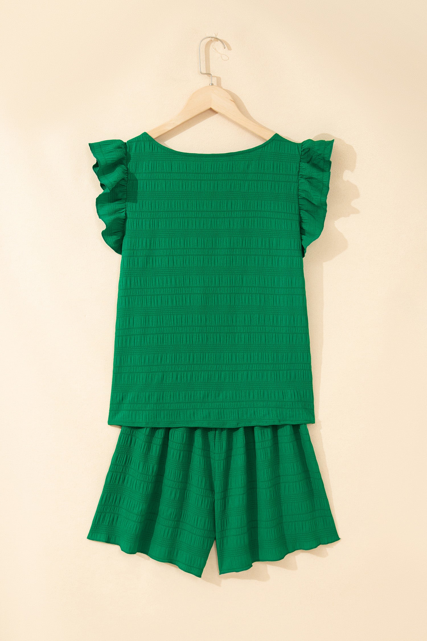 Peach Blossom Textured Square Neck Top And Shirred High Waist Shorts Set-Two Piece Sets/Short Sets-[Adult]-[Female]-2022 Online Blue Zone Planet