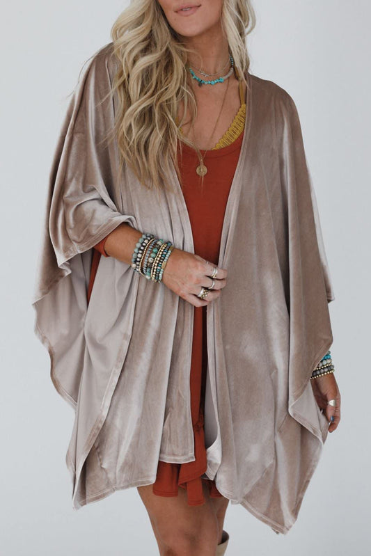 Smoke Gray 3/4 Sleeve Open Front Velvet Kimono-Outerwear/Kimonos-[Adult]-[Female]-Smoke Gray-S-2022 Online Blue Zone Planet