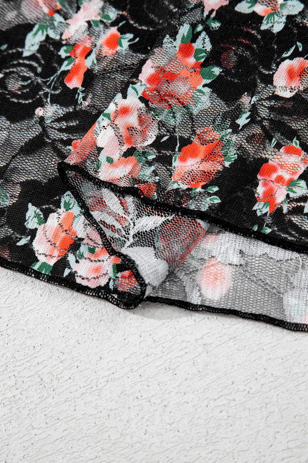 Black Floral Mesh Sheer Long Sleeve Top-Tops/Long Sleeve Tops-[Adult]-[Female]-2022 Online Blue Zone Planet