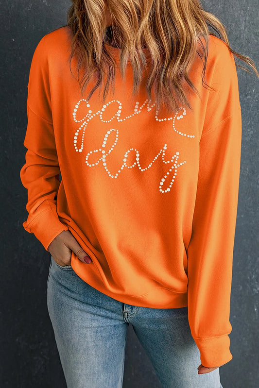 GAME DAY Round Neck Long Sleeve Sweatshirt-TOPS / DRESSES-[Adult]-[Female]-Orange-S-2022 Online Blue Zone Planet