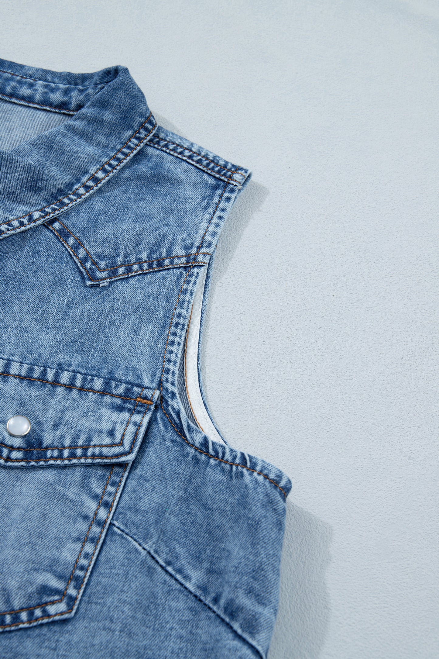 Dusk Blue Buttoned Front Collared Sleeveless Denim Vest-Tops/Tank Tops-[Adult]-[Female]-2022 Online Blue Zone Planet