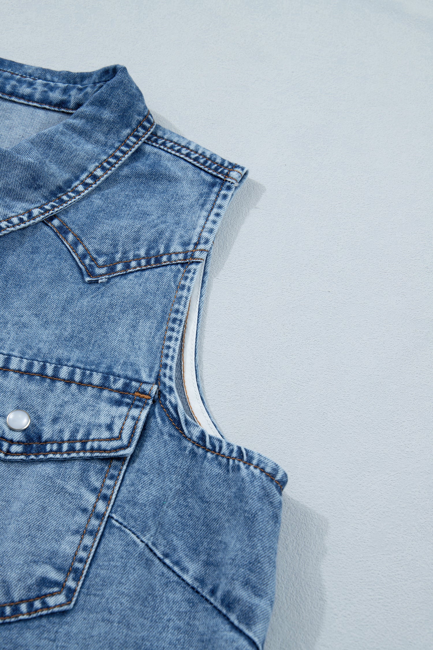 Dusk Blue Buttoned Front Collared Sleeveless Denim Vest-Tops/Tank Tops-[Adult]-[Female]-2022 Online Blue Zone Planet