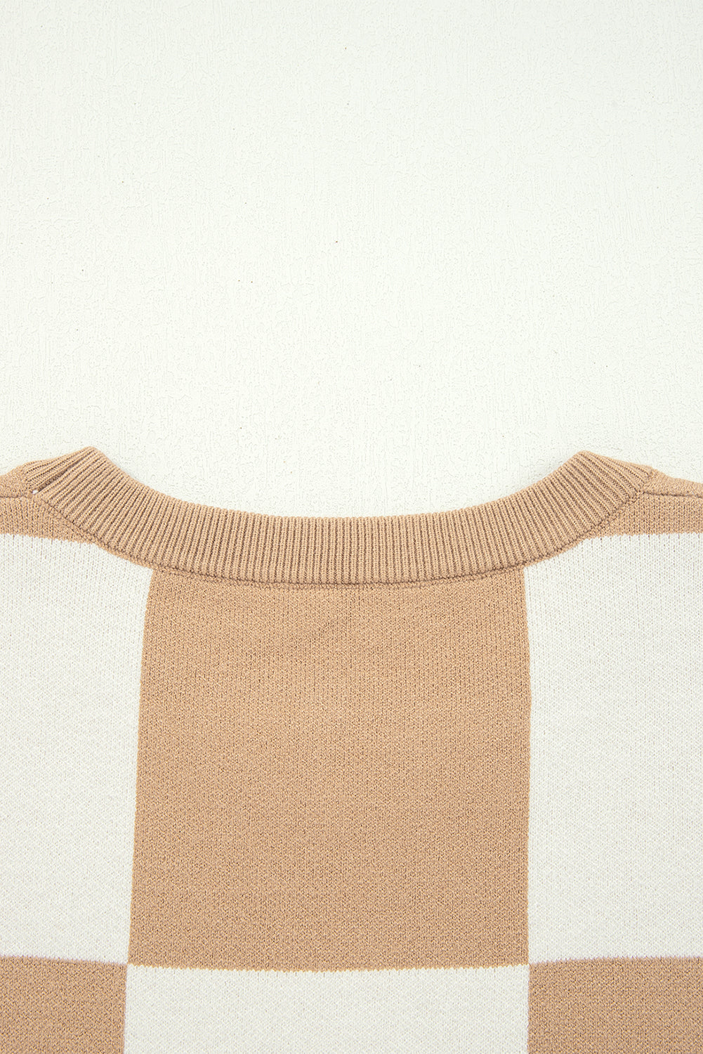 Light French Beige Checkered Pattern Loose Drop Shoulder Half Sleeve Sweater-Sweaters & Cardigans/Short Sleeve Sweaters-[Adult]-[Female]-2022 Online Blue Zone Planet