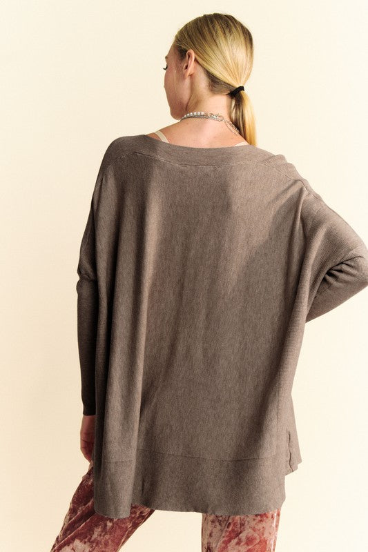 Davi & Dani Round Neck Dropped Shoulder Long Sleeve Knit Top-TOPS / DRESSES-[Adult]-[Female]-2022 Online Blue Zone Planet