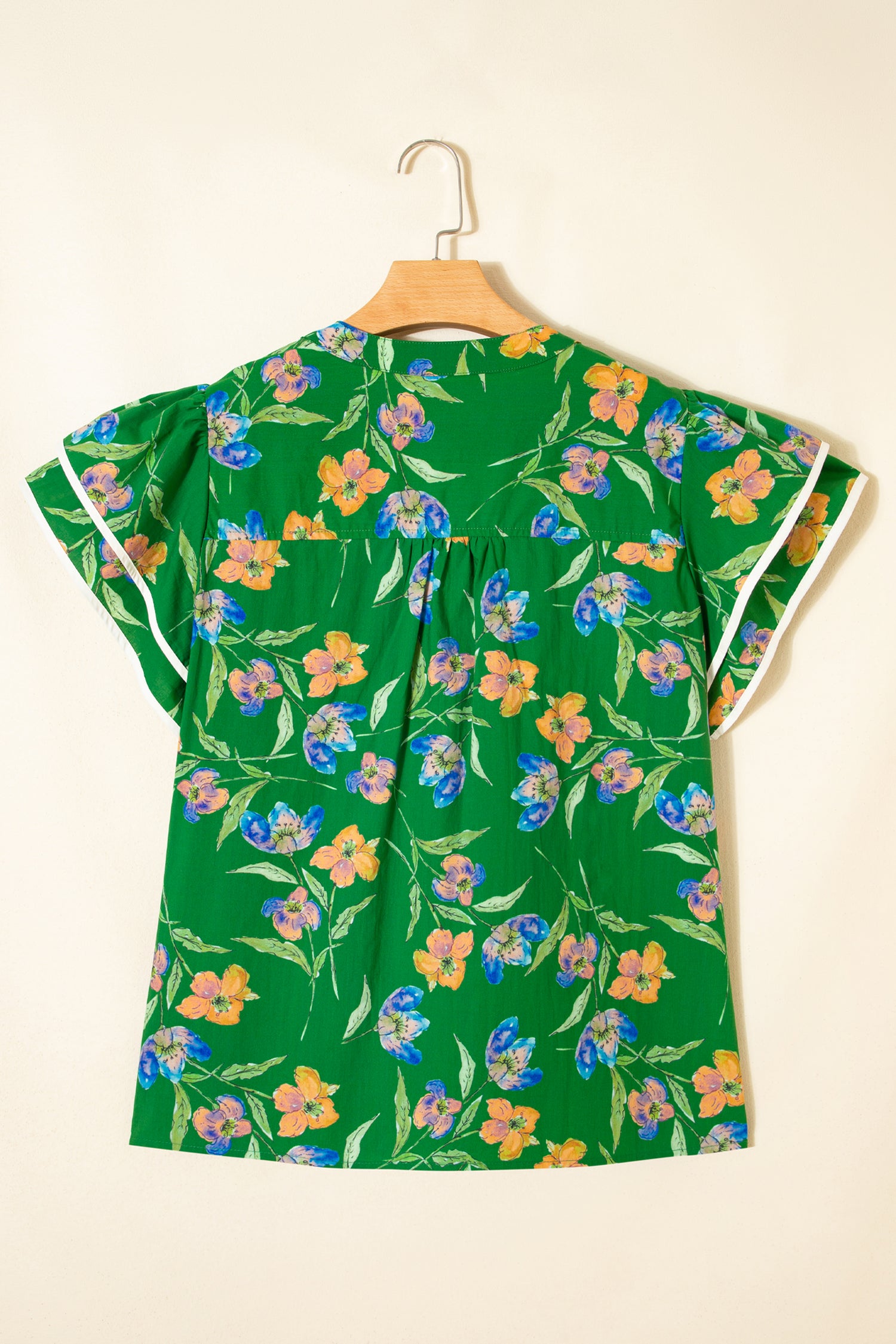 Green Plus Size Ruffled Short Sleeve Floral Top-Plus Size/Plus Size Tops/Plus Size Blouses & Shirts-[Adult]-[Female]-2022 Online Blue Zone Planet