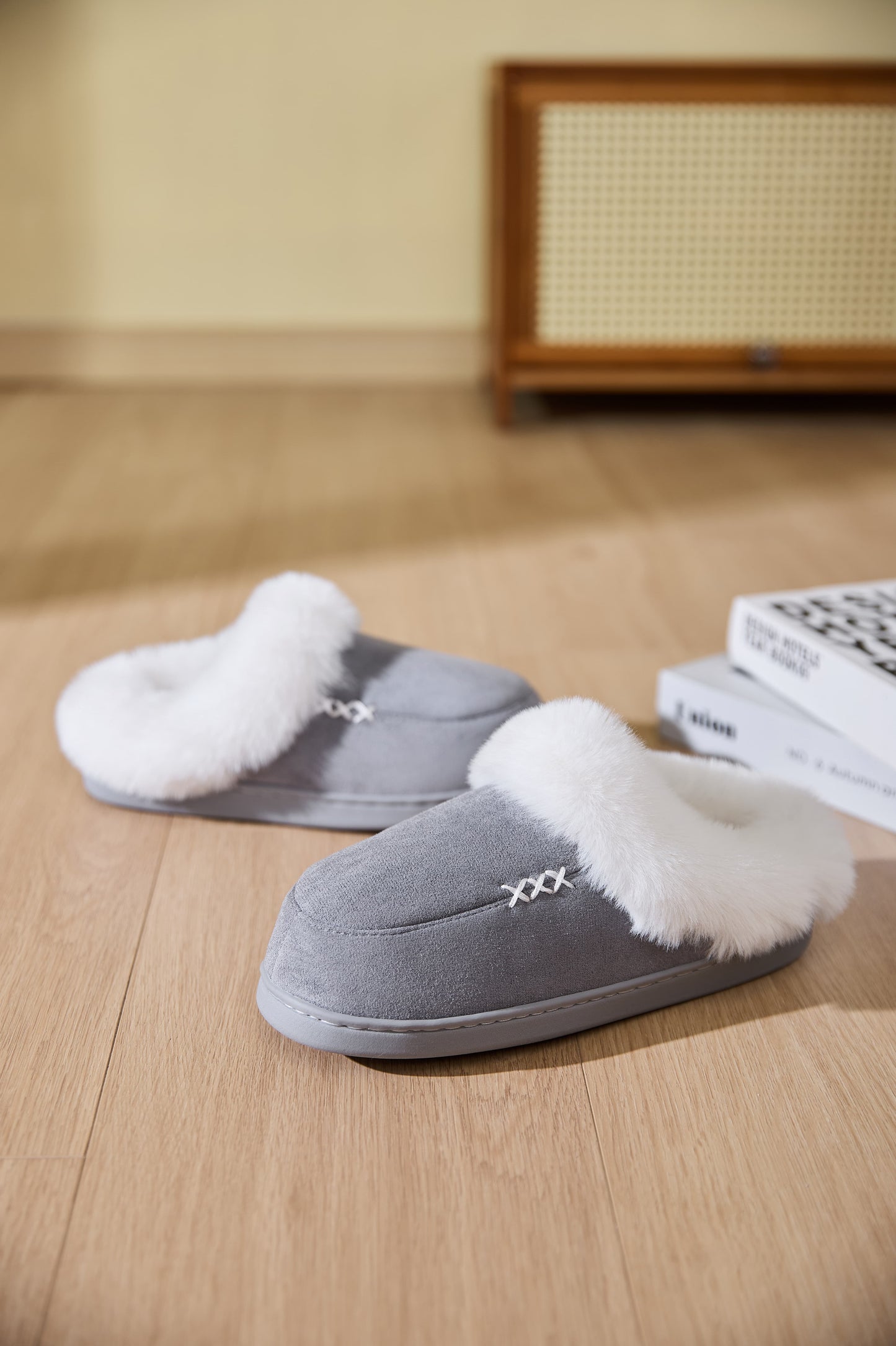 Fluff Trim Round Toe Flat Slippers-SLIPPERS-[Adult]-[Female]-2022 Online Blue Zone Planet