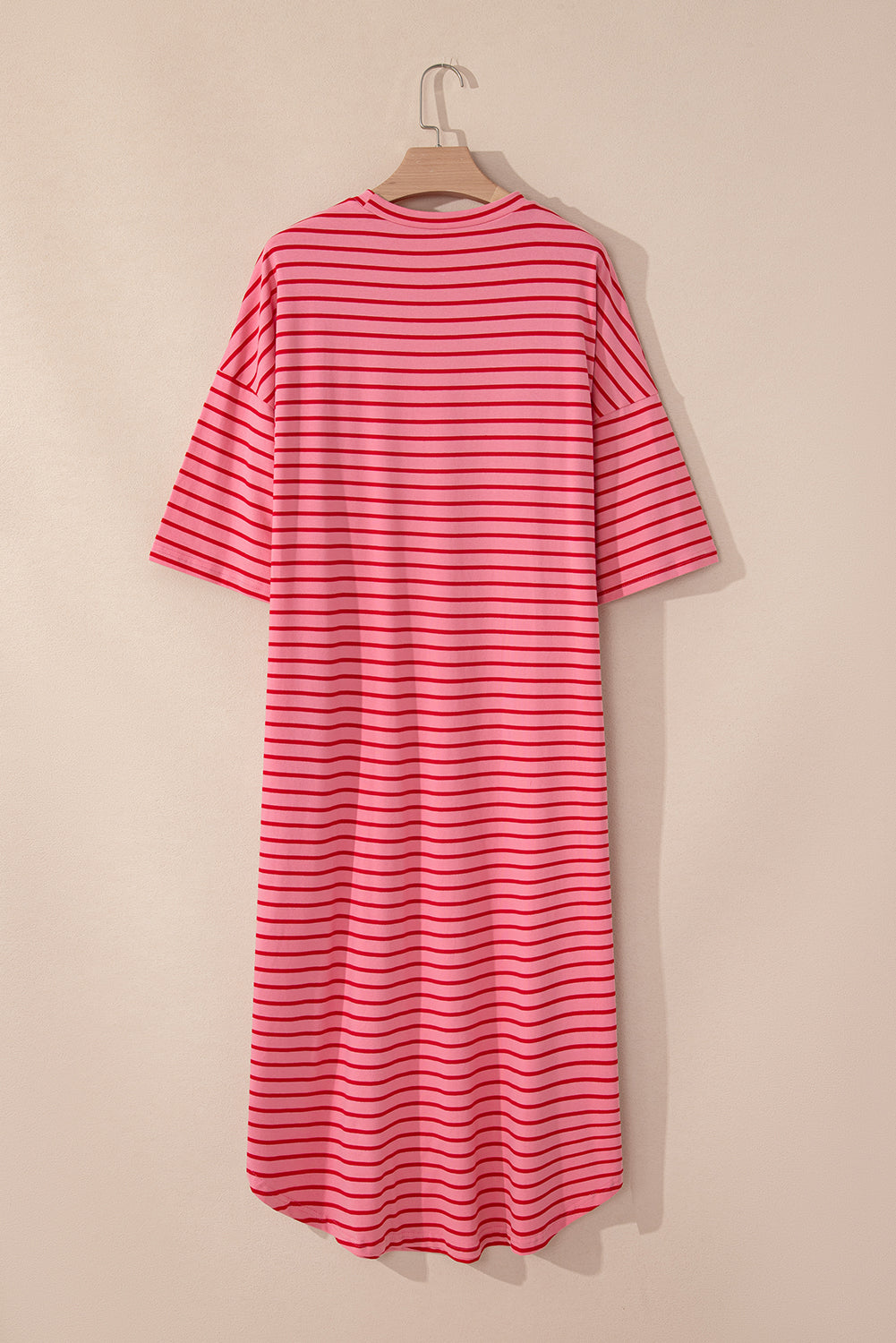 Strawberry Pink Striped Drop Sleeve Loose Dress-Maxi Dresses-[Adult]-[Female]-2022 Online Blue Zone Planet