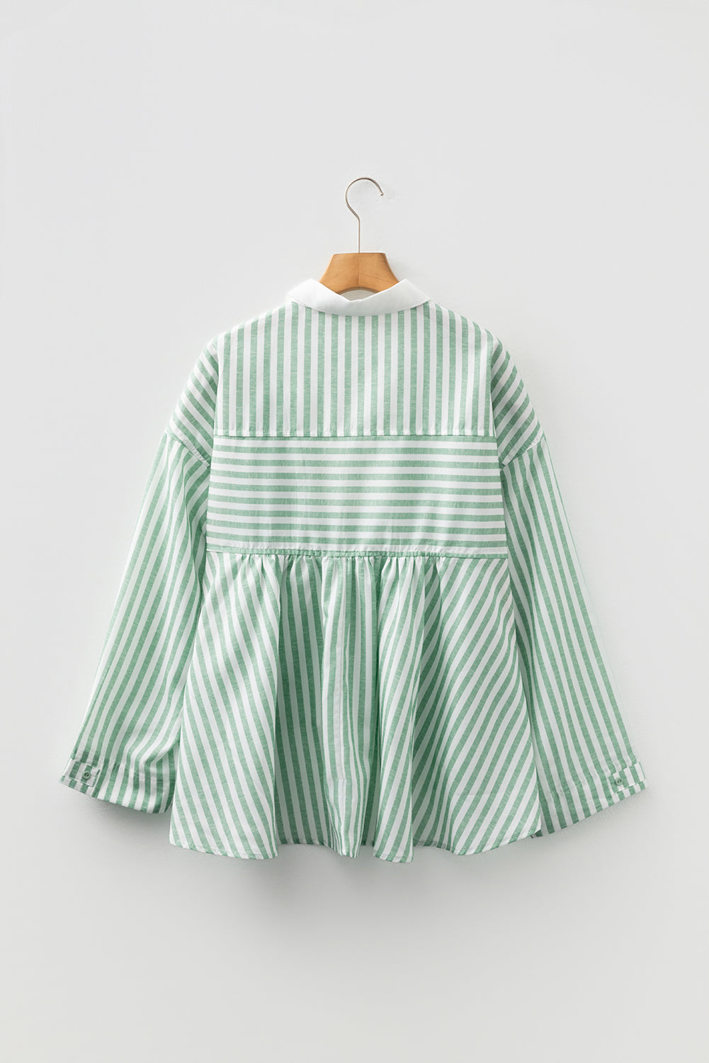 Green Stripe Half Zip Long Sleeve Swing Top-Tops/Blouses & Shirts-[Adult]-[Female]-2022 Online Blue Zone Planet