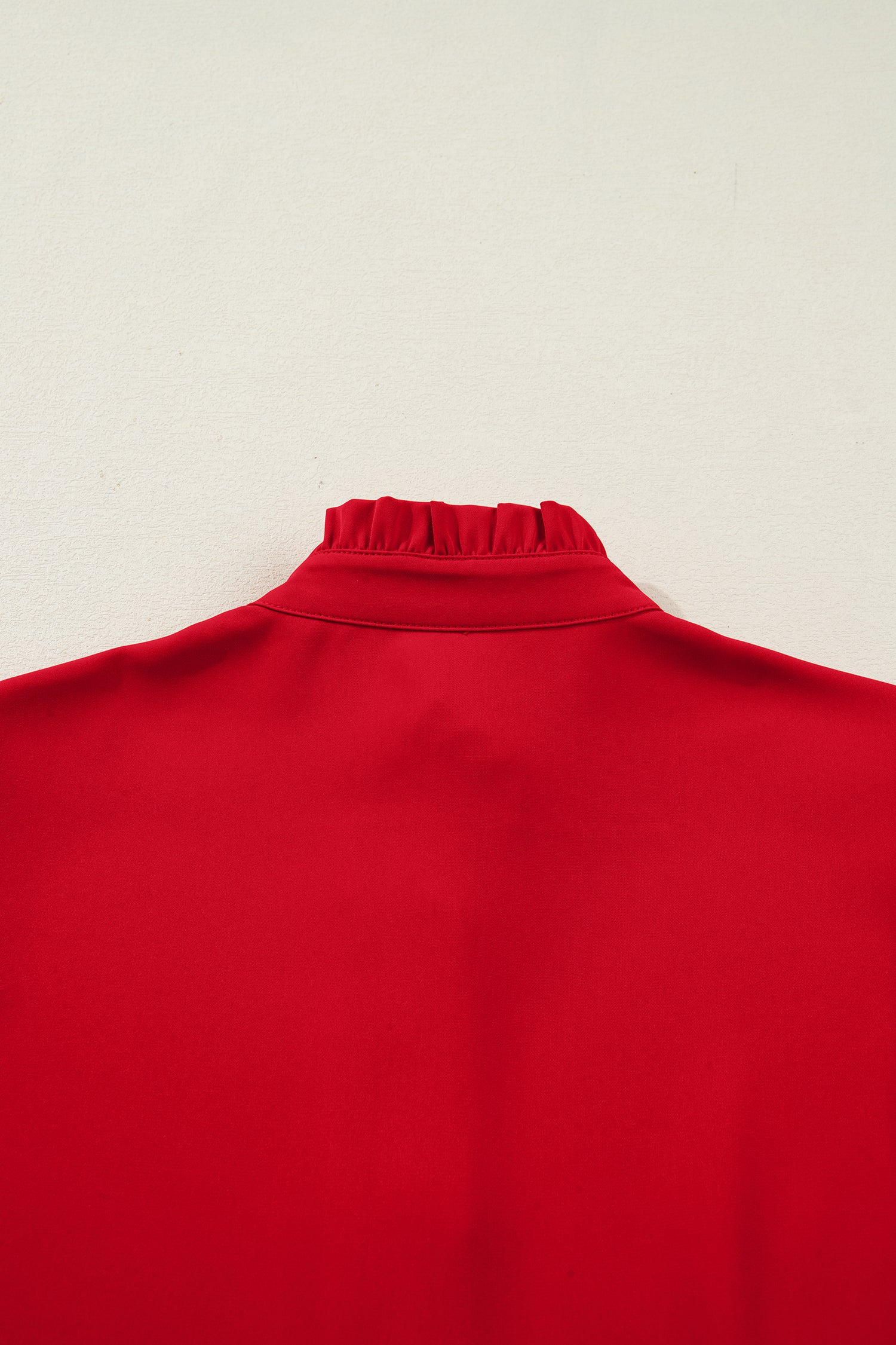 Fiery Red Frilled Trim Button Up Pleated Long Sleeve Shirt-Tops/Blouses & Shirts-[Adult]-[Female]-2022 Online Blue Zone Planet
