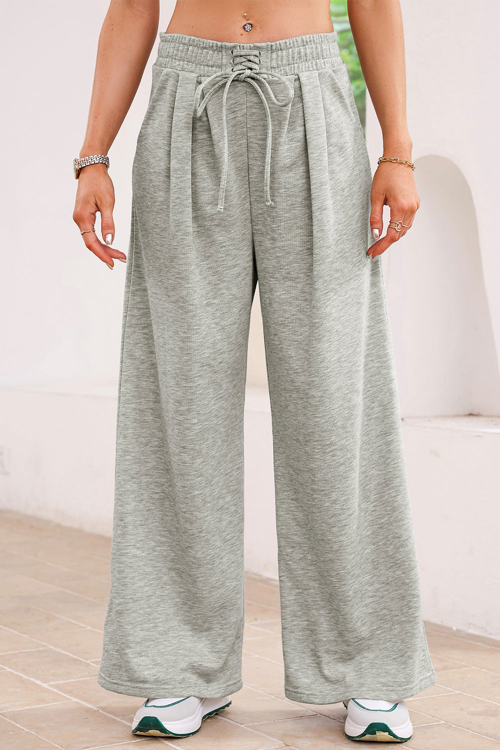 Dear Lovers Black Tied Elastic High Waist Pleated Detail Solid Sweatpants-Bottoms/Pants & Culotte-[Adult]-[Female]-Gray-S-2022 Online Blue Zone Planet