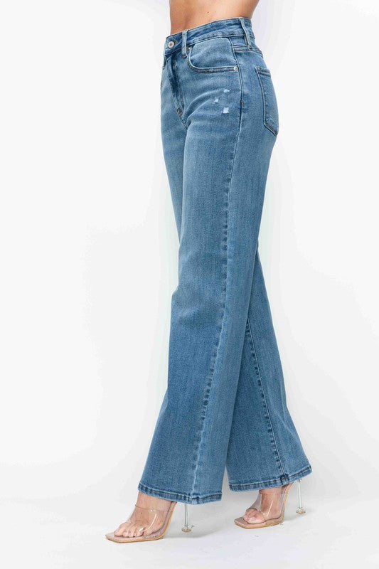 Blue Zone Planet | bytos Full Size High Rise Wide Leg Jeans with Pockets-BOTTOMS SIZES SMALL MEDIUM LARGE-[Adult]-[Female]-2022 Online Blue Zone Planet