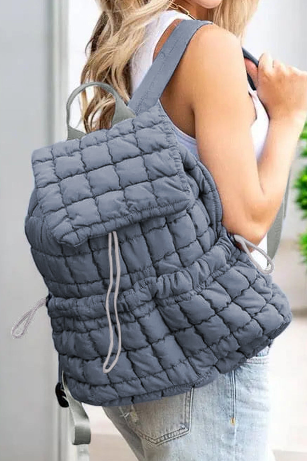 Pink Solid Flapped Quilted Puffer Backpack-Bracelets-[Adult]-[Female]-Dusk Blue-ONE SIZE-2022 Online Blue Zone Planet