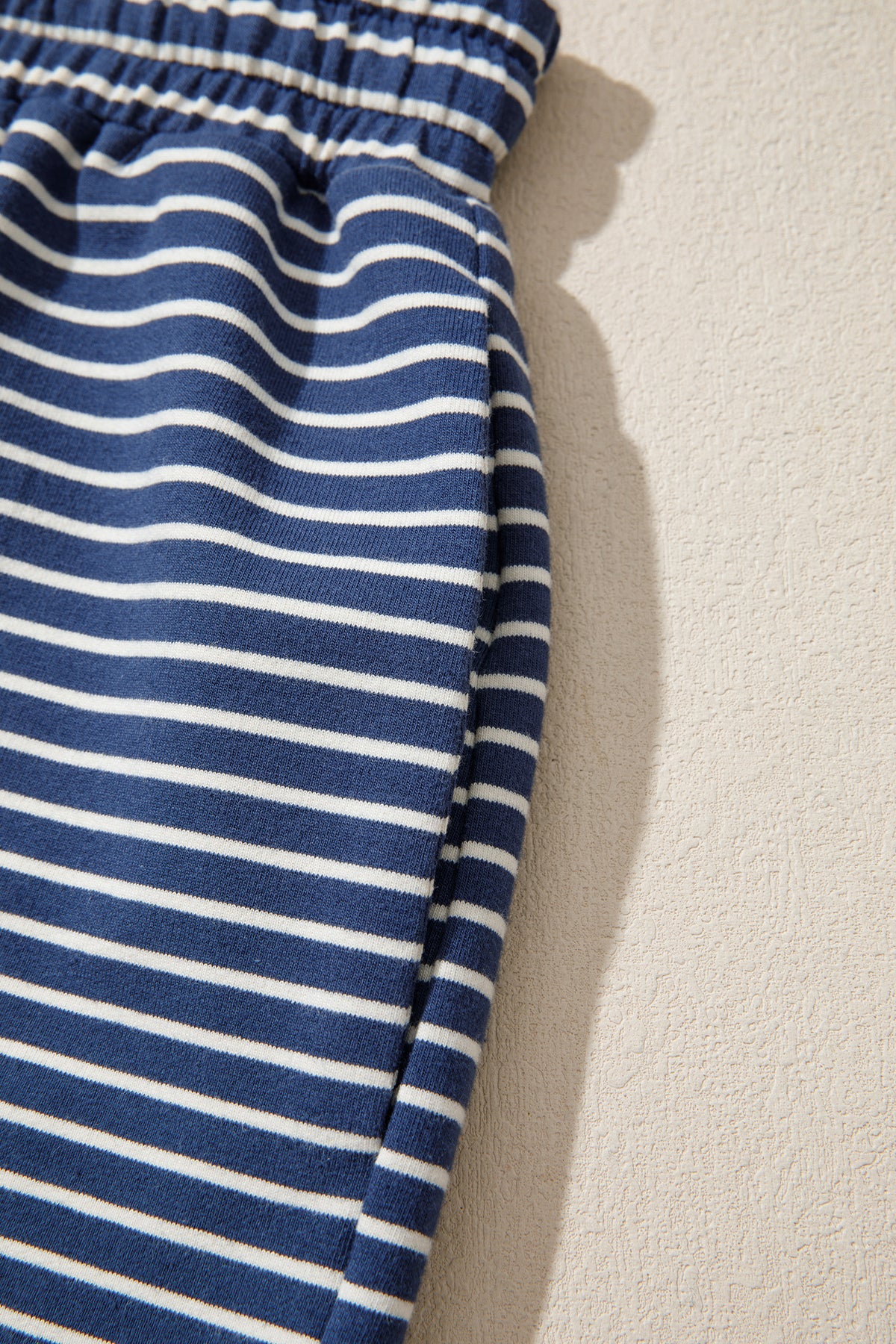 Blue Stripe Ribbed Patchwork Mock Neck Baggy Pullover Matching Shorts Set-Two Piece Sets/Short Sets-[Adult]-[Female]-2022 Online Blue Zone Planet
