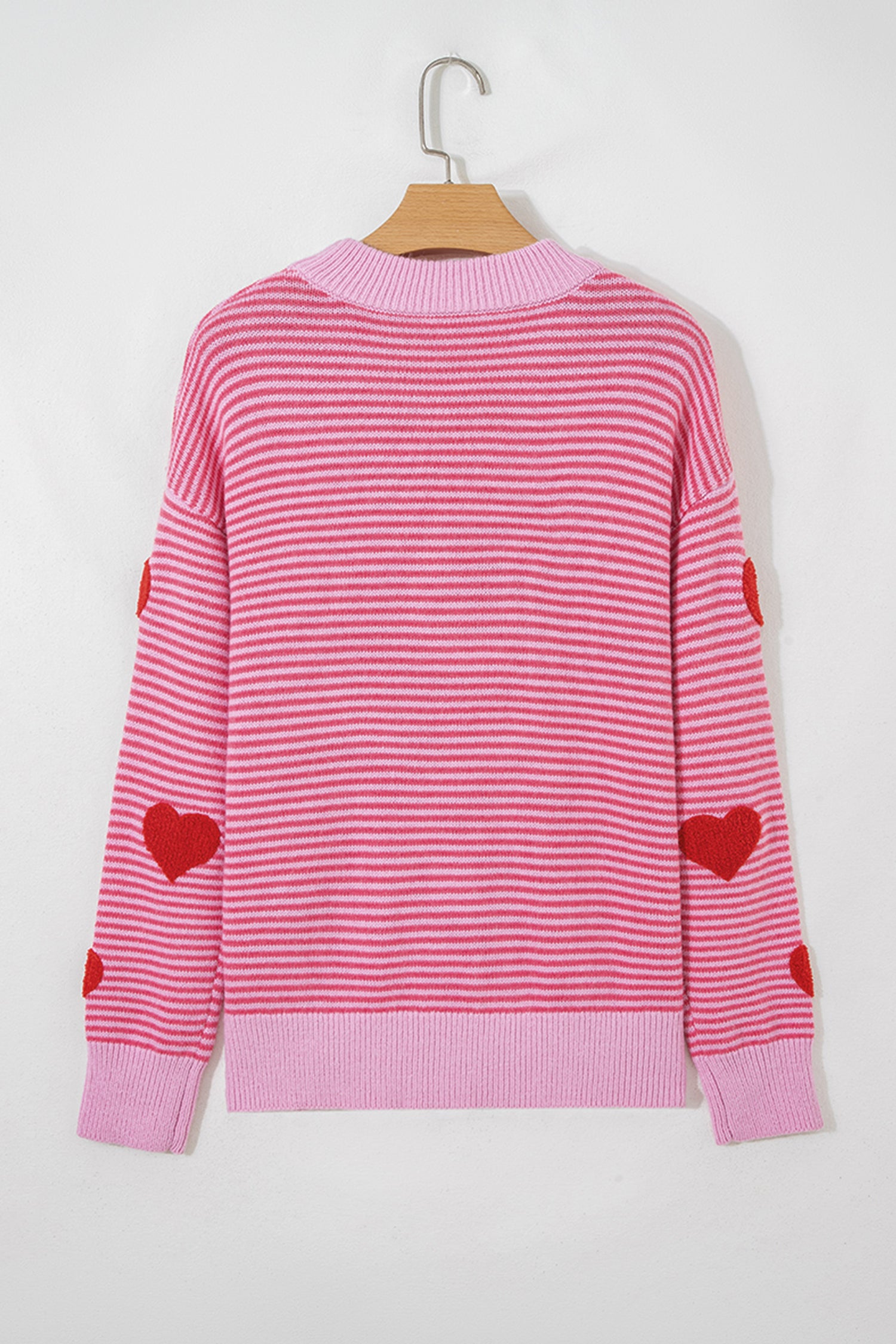Rose Stripe Contrast Heart Pattern Valentine Knit Sweater-TOPS / DRESSES-[Adult]-[Female]-2022 Online Blue Zone Planet