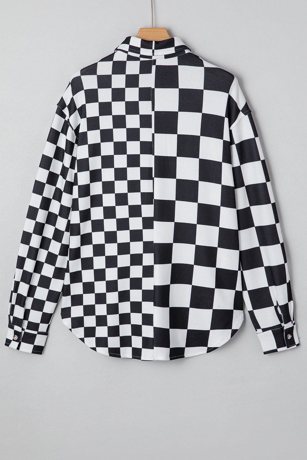 Black Checkerboard Flap Pocket Button Front Shacket-Outerwear/Plaid Shackets-[Adult]-[Female]-2022 Online Blue Zone Planet