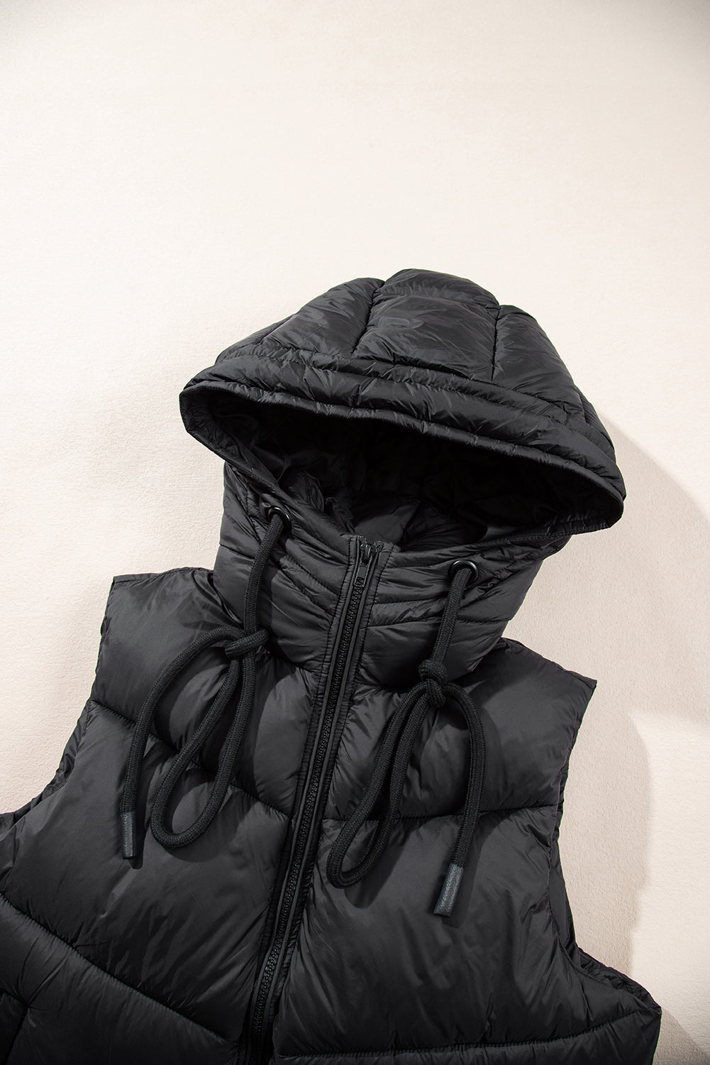 Black Sleek Quilted Puffer Hooded Vest Coat-Outerwear/Coats-[Adult]-[Female]-2022 Online Blue Zone Planet