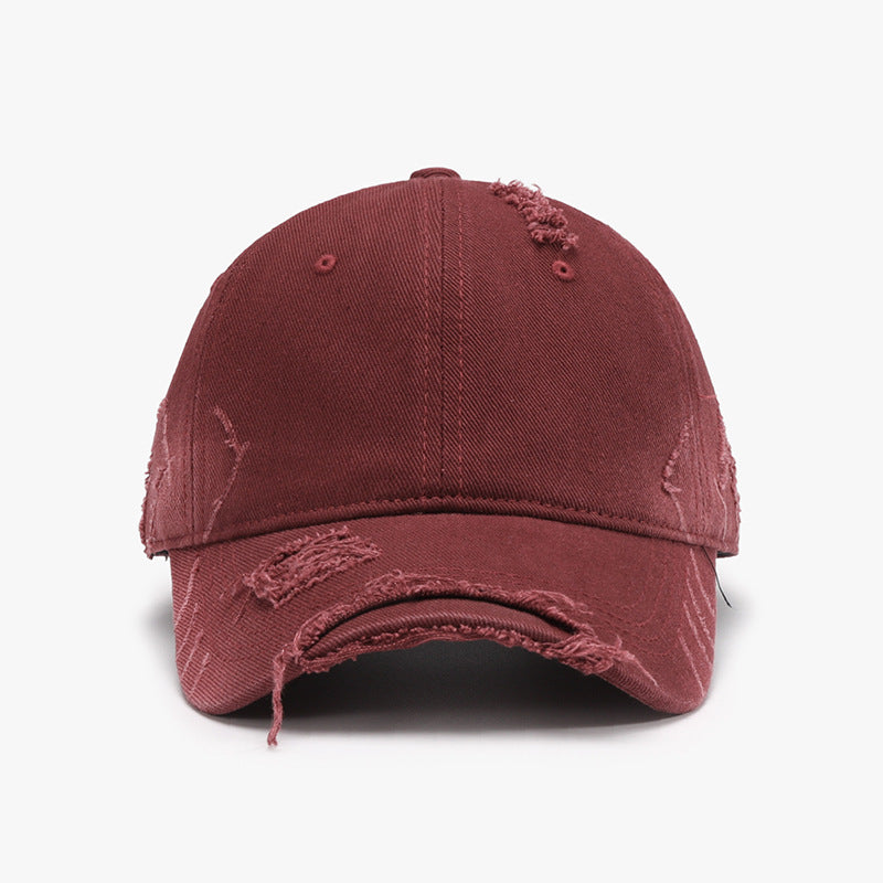 Distressed Adjustable Cotton Hat-HATS-[Adult]-[Female]-Burgundy-One Size-2022 Online Blue Zone Planet