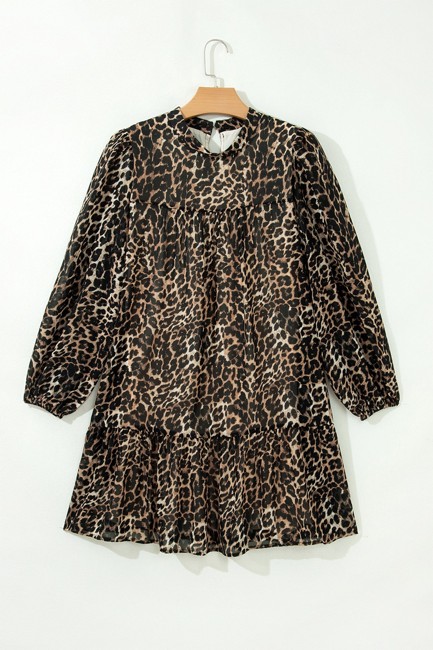 Brown Leopard Print Long Sleeve Short Shift Dress-TOPS / DRESSES-[Adult]-[Female]-2022 Online Blue Zone Planet
