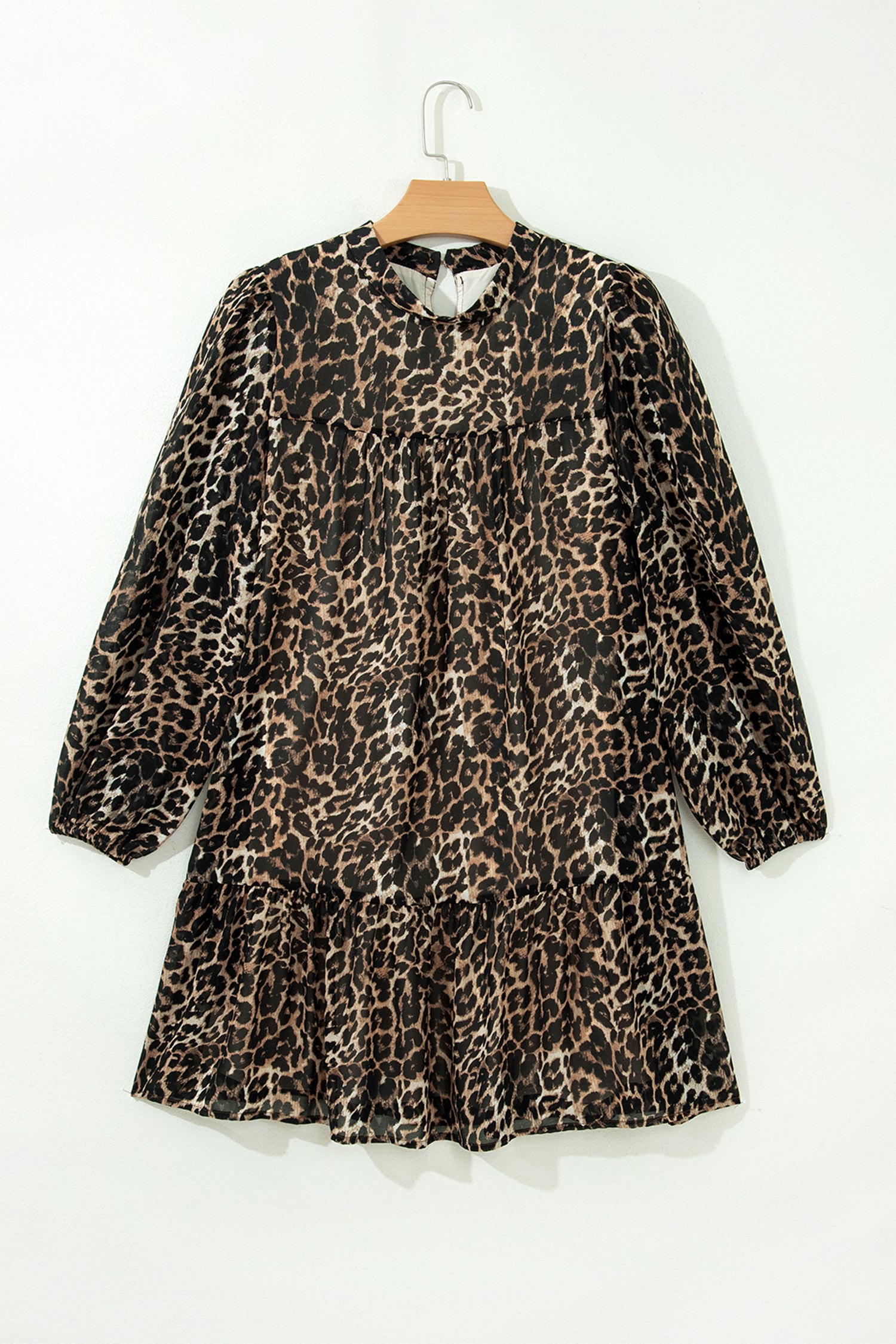 Brown Leopard Print Long Sleeve Short Shift Dress-TOPS / DRESSES-[Adult]-[Female]-2022 Online Blue Zone Planet