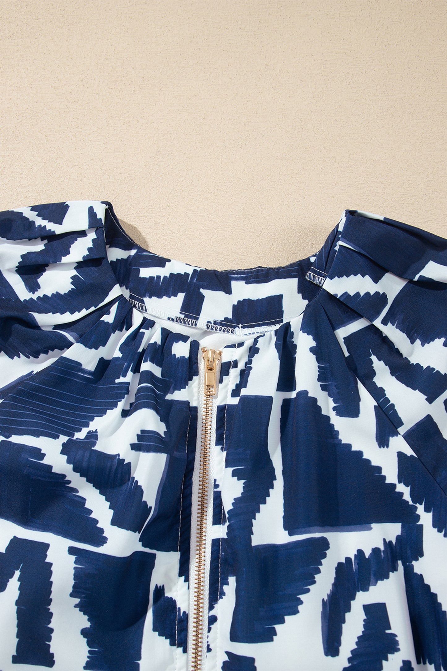 Blue Abstract Geometric Print Zip Front Tie Waist Shift Dress-TOPS / DRESSES-[Adult]-[Female]-2022 Online Blue Zone Planet