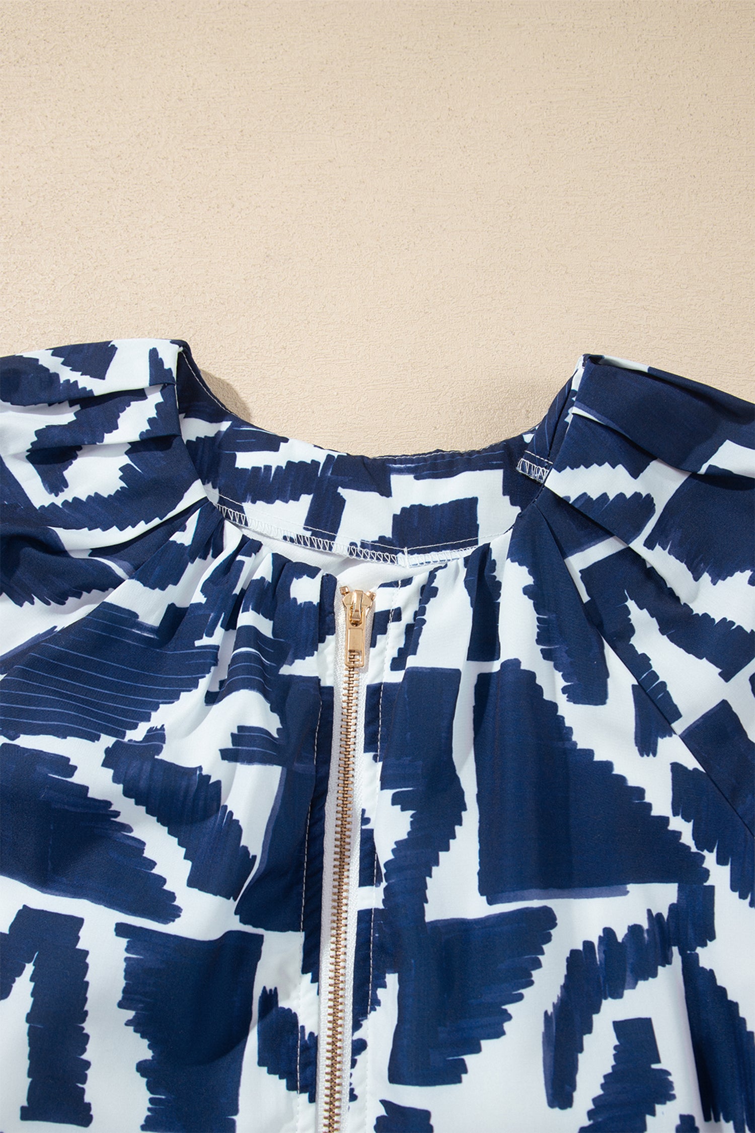 Blue Abstract Geometric Print Zip Front Tie Waist Shift Dress-TOPS / DRESSES-[Adult]-[Female]-2022 Online Blue Zone Planet