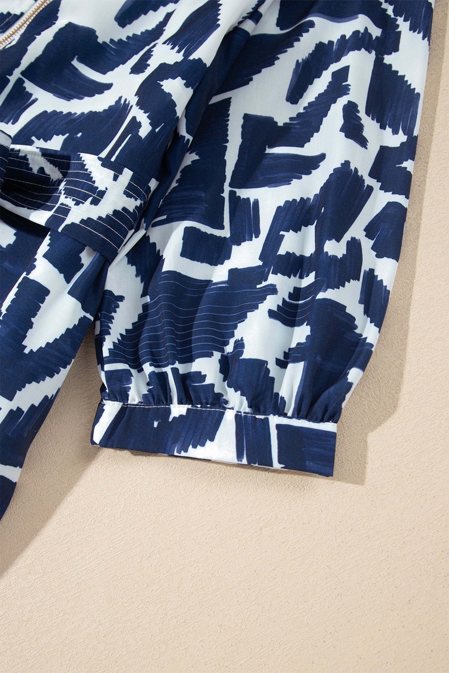 Blue Abstract Geometric Print Zip Front Tie Waist Shift Dress-TOPS / DRESSES-[Adult]-[Female]-2022 Online Blue Zone Planet