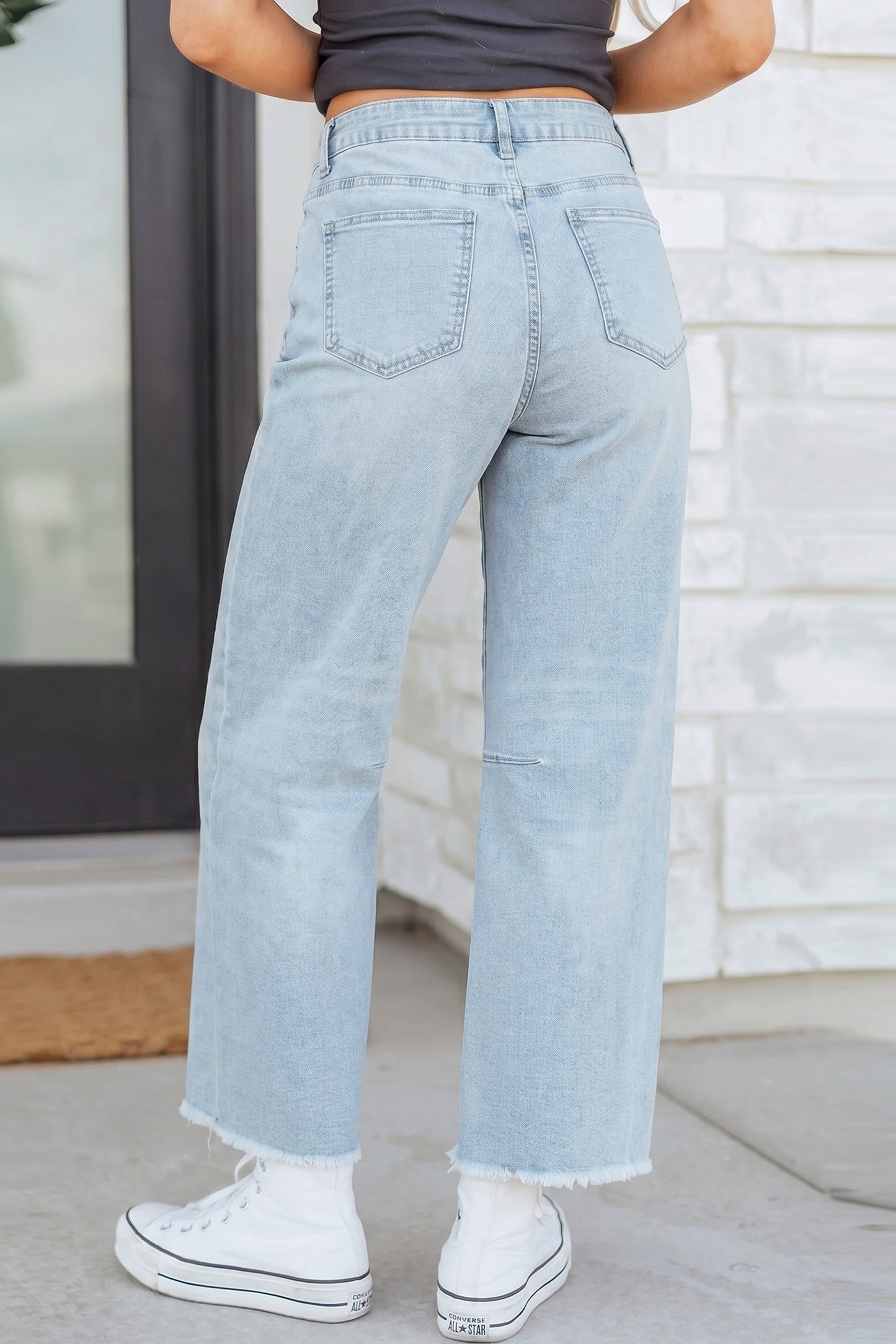 Beau Blue Frayed Cropped Straight Jeans-Bottoms/Jeans-[Adult]-[Female]-2022 Online Blue Zone Planet