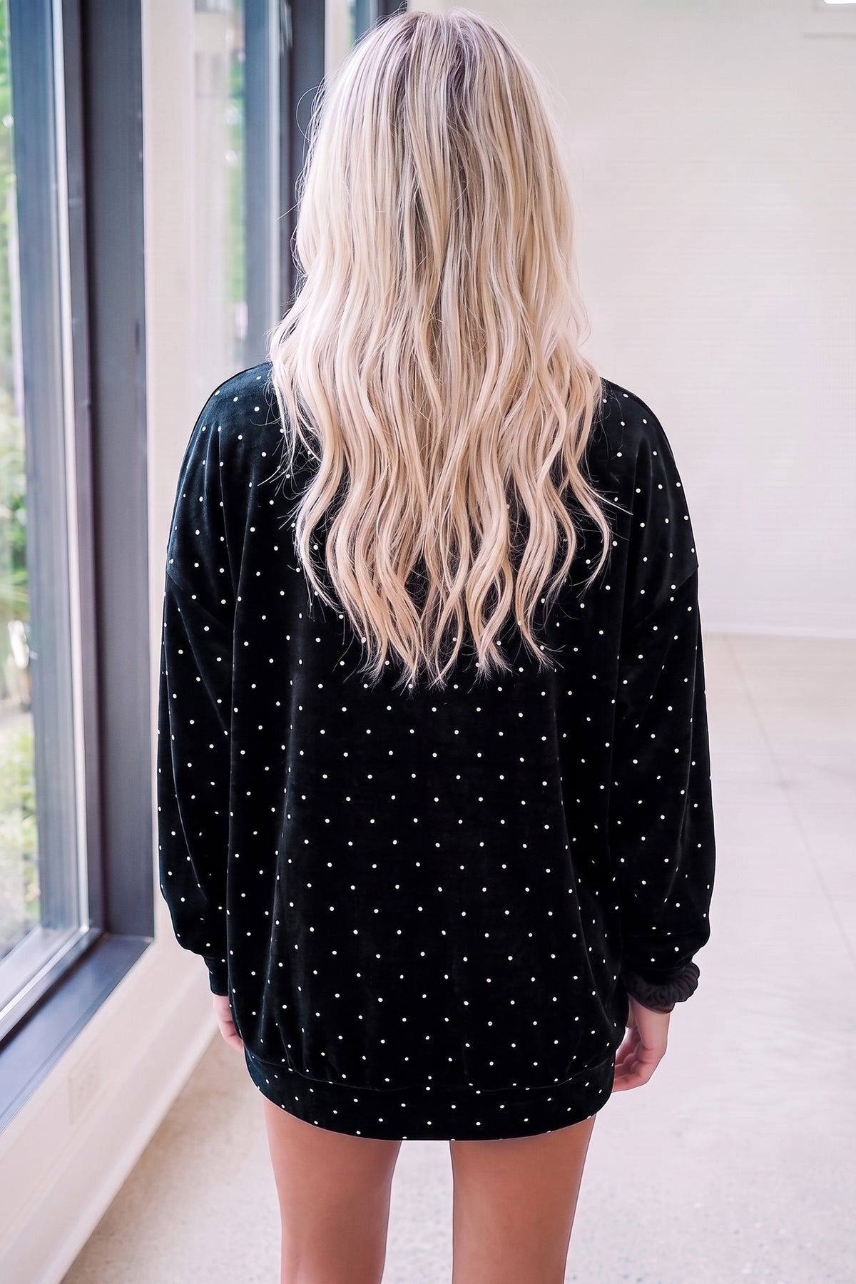 Red Velvet Polka Dot High Neck Tunic Pullover Sweatshirt-Tops/Sweatshirts & Hoodies-[Adult]-[Female]-2022 Online Blue Zone Planet
