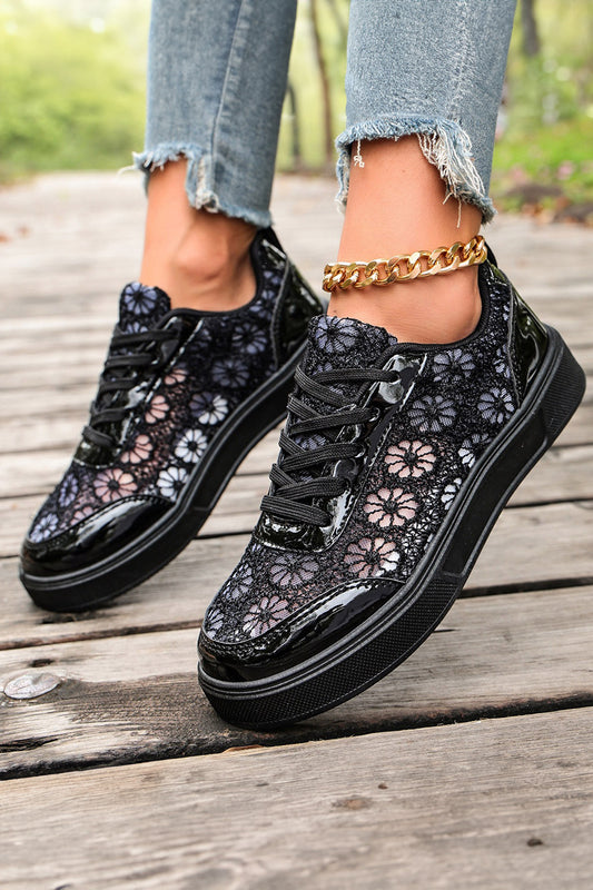 Color black Sheer Floral Lace Slip-On Casual Sneakers-Shoes & Bags/Womens Shoes-[Adult]-[Female]-Color black-37-2022 Online Blue Zone Planet