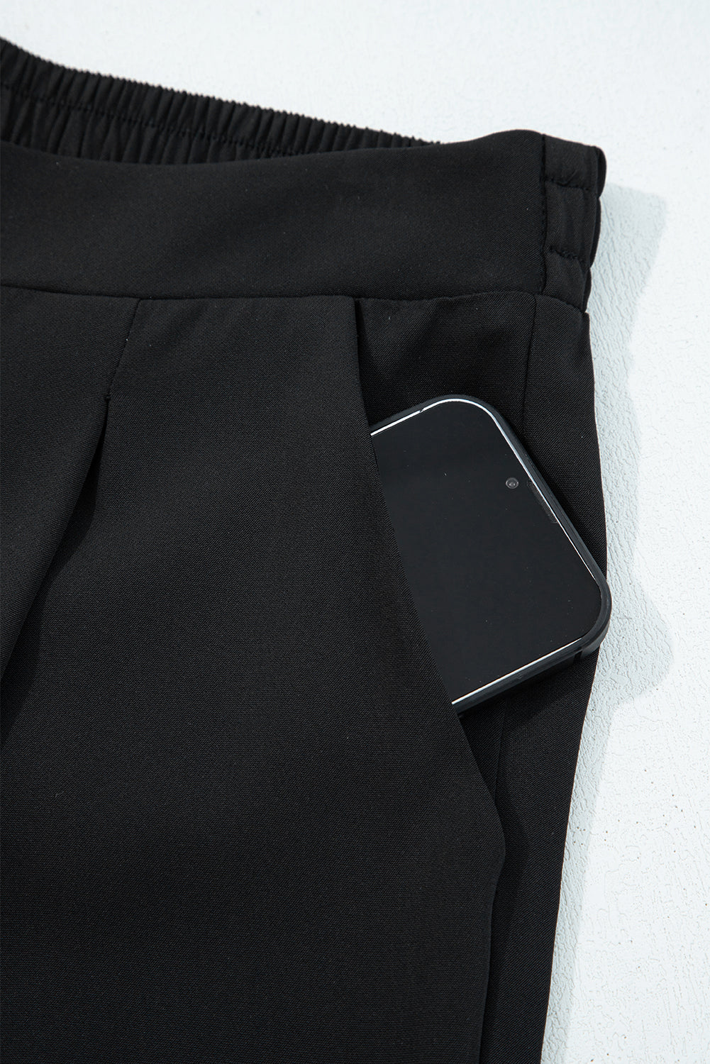 Black Pleated Detail Pull On High Elastic Waist Loose Straight Pants-Bottoms/Pants & Culotte-[Adult]-[Female]-2022 Online Blue Zone Planet