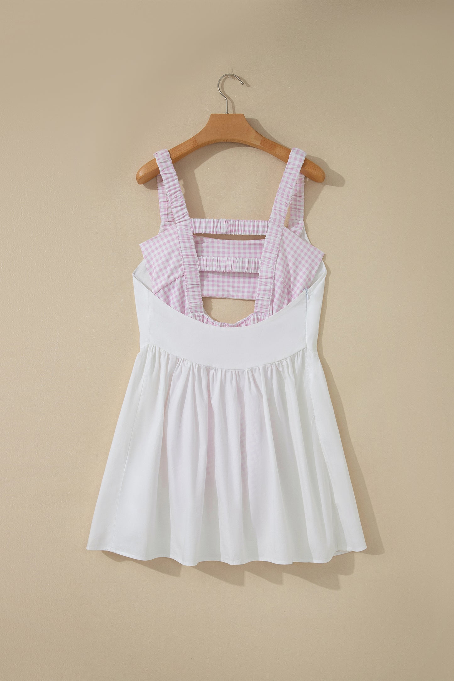 Yellow Cream Faux Two Piece Gingham Contrast Patchwork Loose Mini Dress-TOPS / DRESSES-[Adult]-[Female]-2022 Online Blue Zone Planet