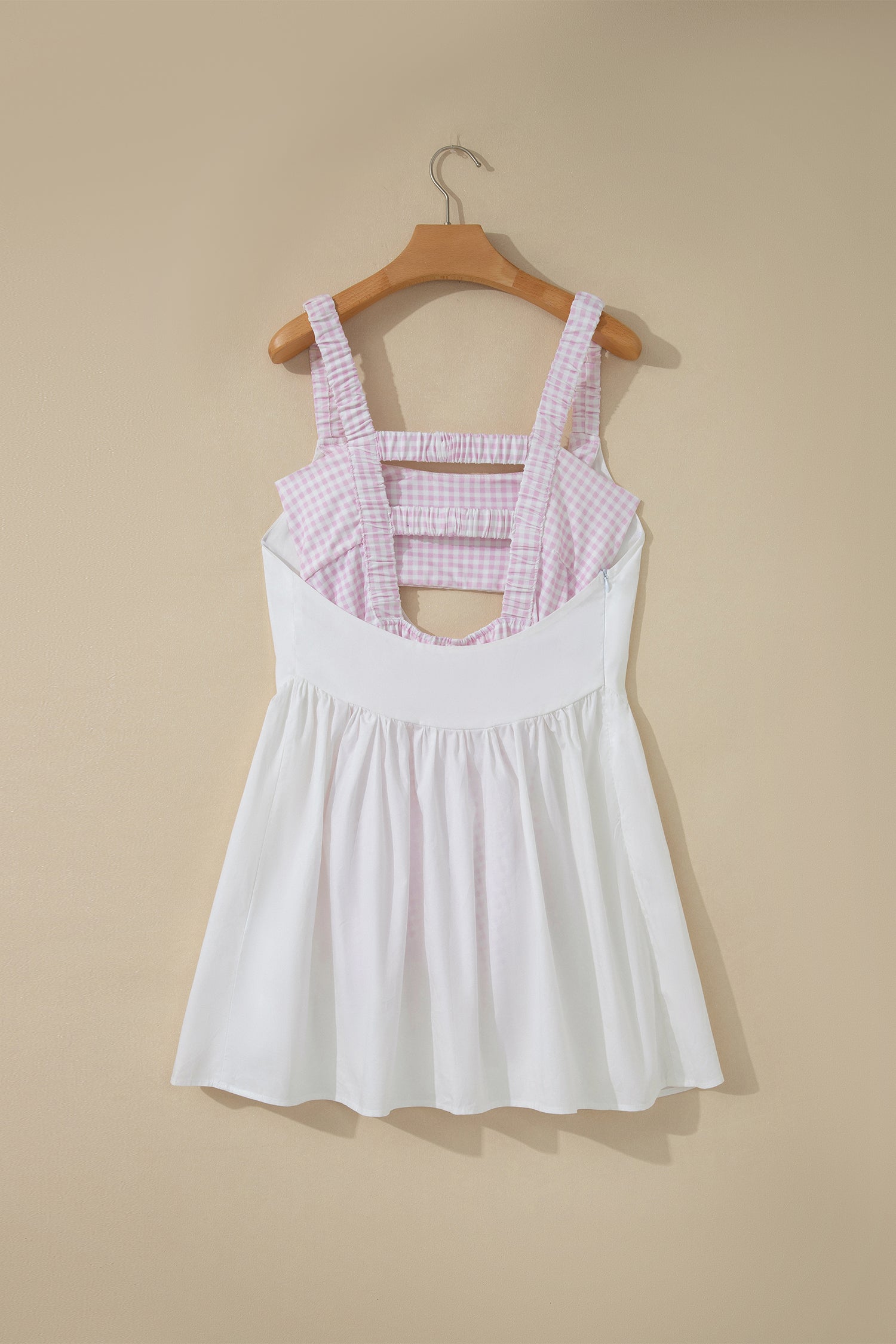 Yellow Cream Faux Two Piece Gingham Contrast Patchwork Loose Mini Dress-TOPS / DRESSES-[Adult]-[Female]-2022 Online Blue Zone Planet