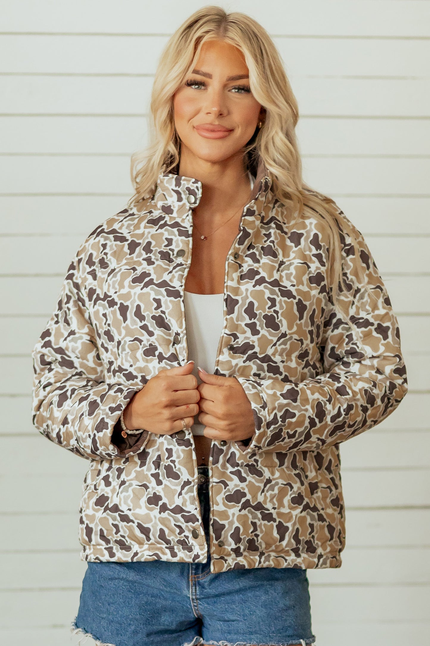 Multicolour Camouflage Quilted Metal Button Collar Long Sleeve Puffer Coat-Outerwear/Coats-[Adult]-[Female]-2022 Online Blue Zone Planet