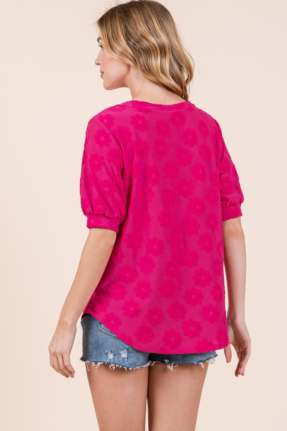 BOMBOM Textured Floral Pattern Top-TOPS / DRESSES-[Adult]-[Female]-2022 Online Blue Zone Planet