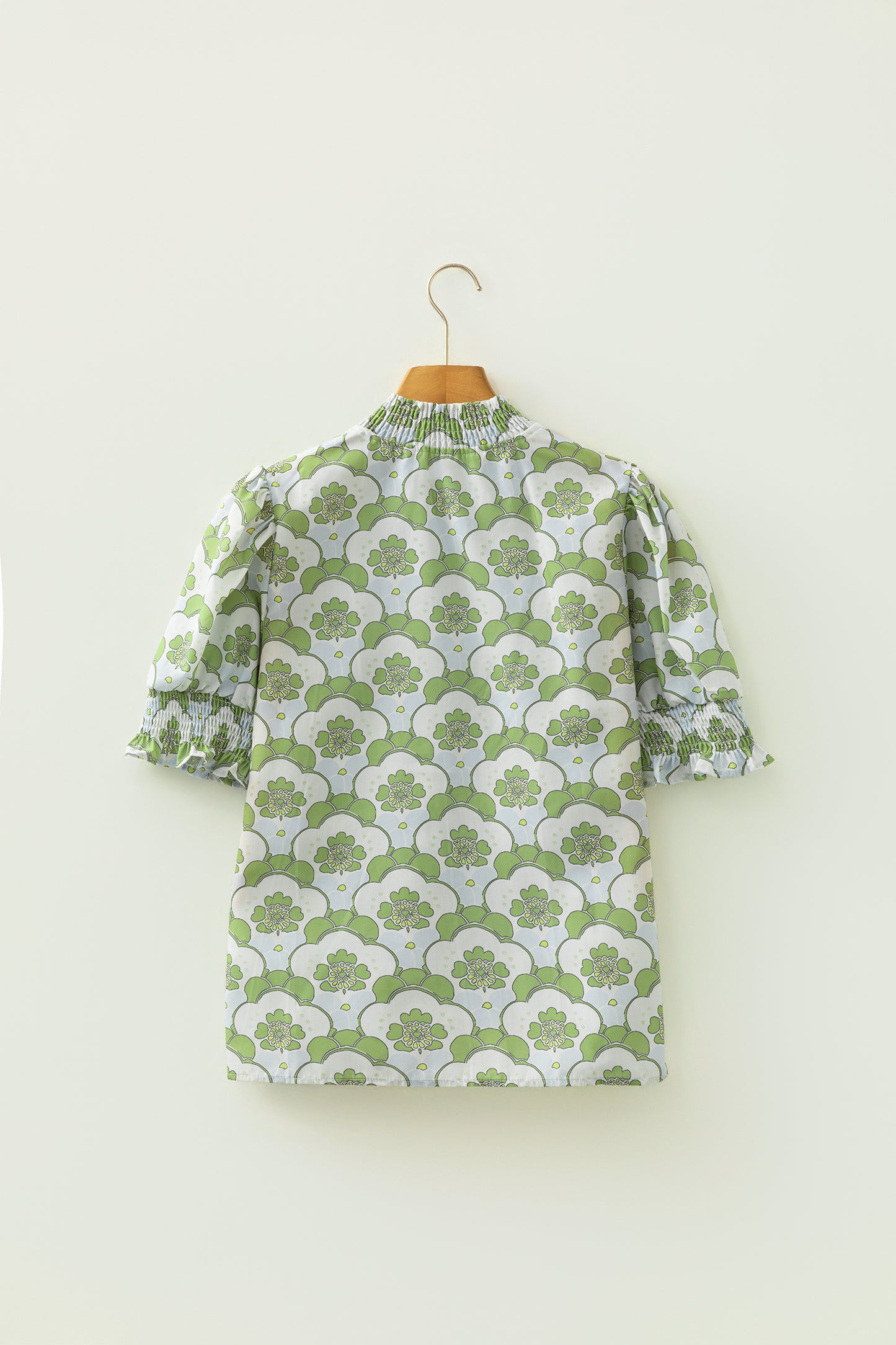 Green Floral Clouds Ruffled Short Sleeve Summer Blouse-Tops/Blouses & Shirts-[Adult]-[Female]-2022 Online Blue Zone Planet