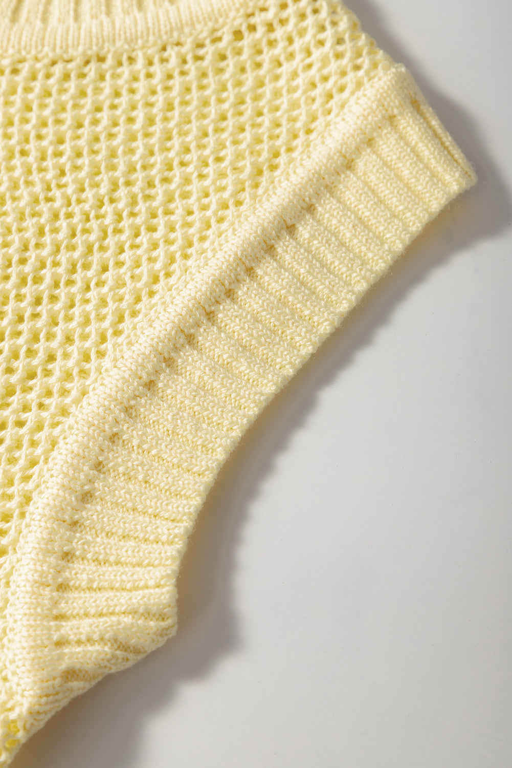 Yellow Solid Color Hollowed Knit Round Neck Sweater Vest-Sweaters & Cardigans/Sweater Vests-[Adult]-[Female]-2022 Online Blue Zone Planet