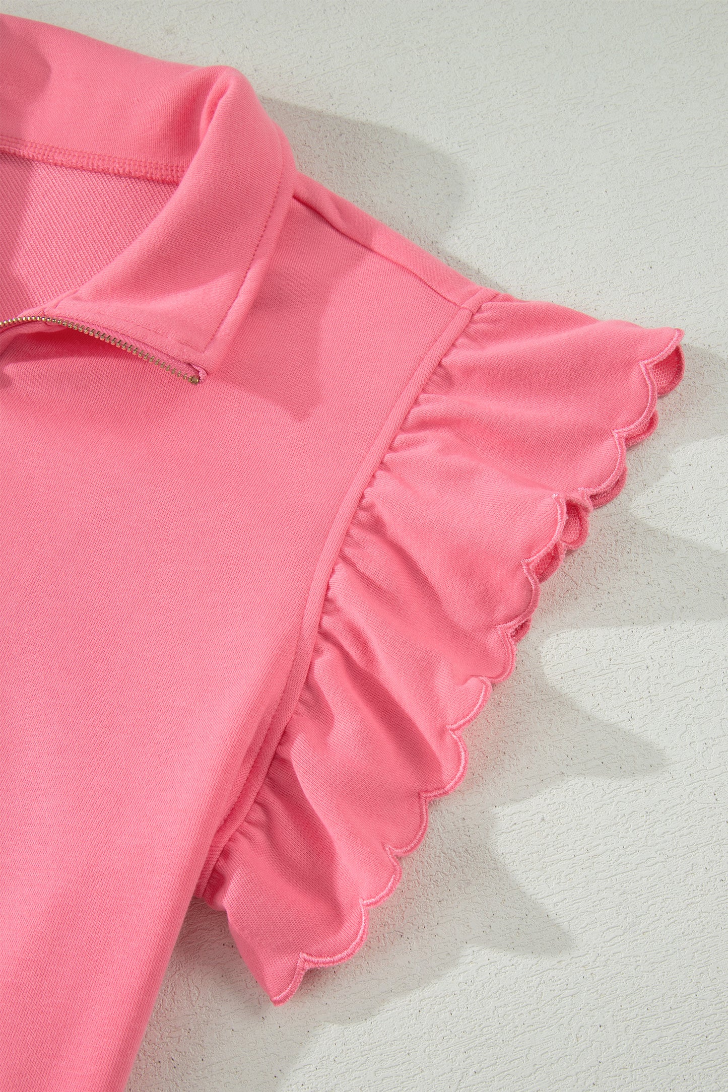 Sky Blue Half Zipped Ruffled Short Set-Two Piece Sets/Short Sets-[Adult]-[Female]-2022 Online Blue Zone Planet