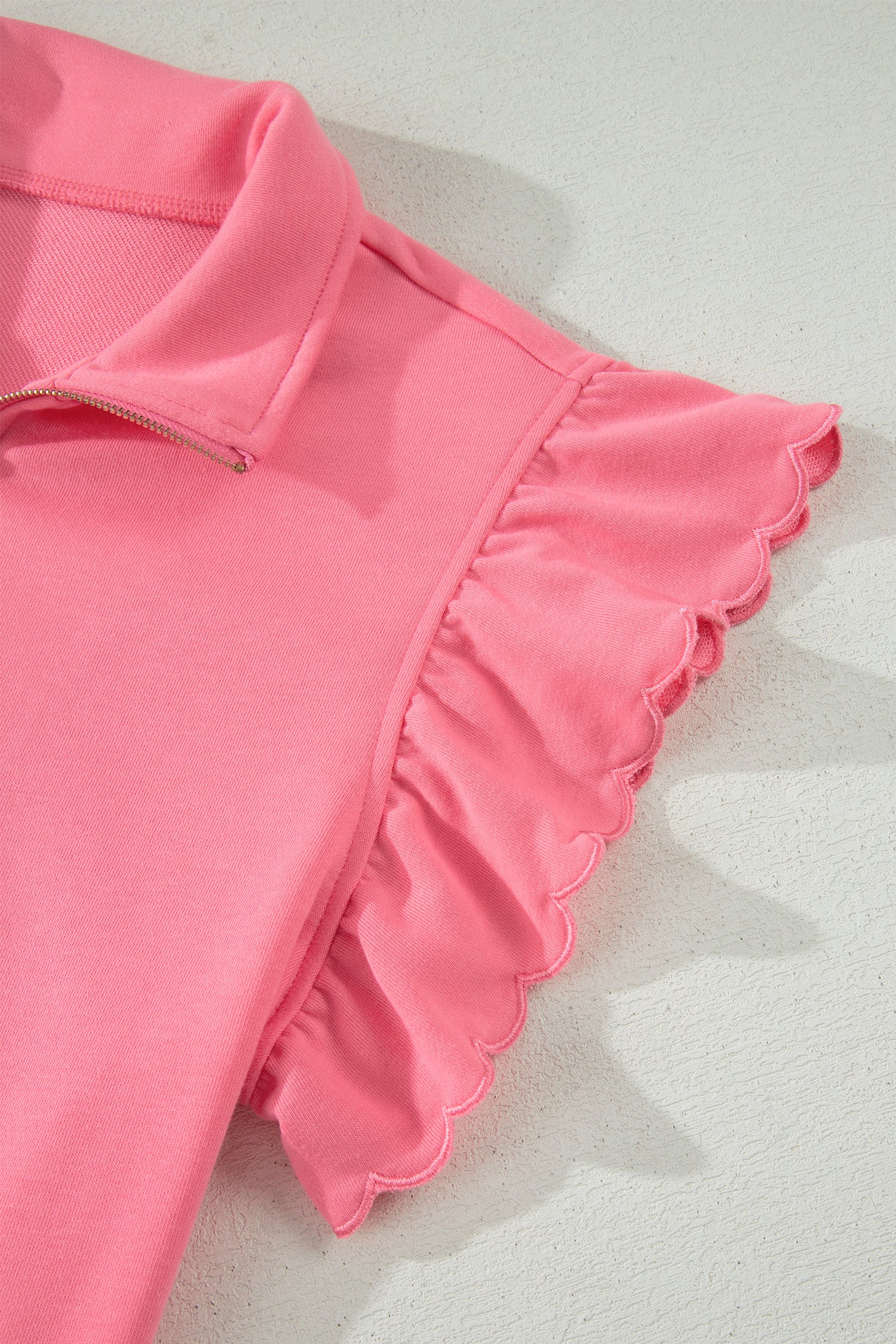Sky Blue Half Zipped Ruffled Short Set-Two Piece Sets/Short Sets-[Adult]-[Female]-2022 Online Blue Zone Planet