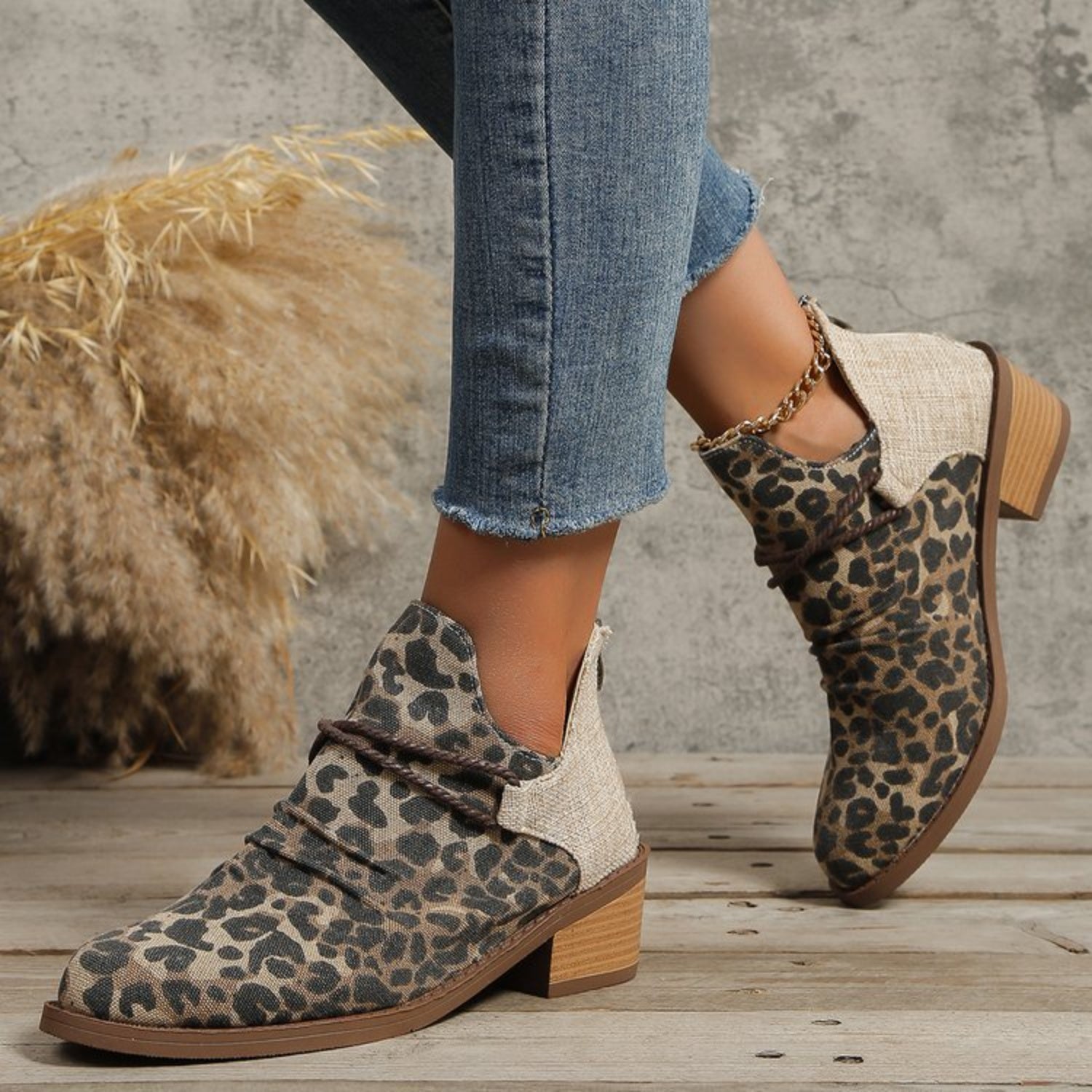 Contrast Canvas Low Heel Boots-SHOES-[Adult]-[Female]-2022 Online Blue Zone Planet