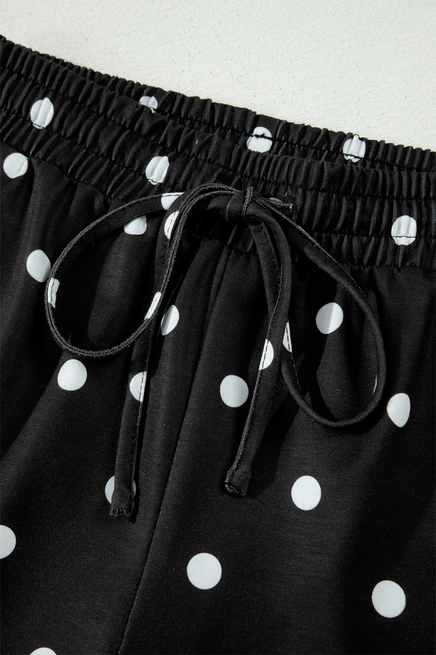 White Exposed Seam Detail Polka Dot Loose Tee Drawstring Shorts Set-Two Piece Sets/Short Sets-[Adult]-[Female]-2022 Online Blue Zone Planet