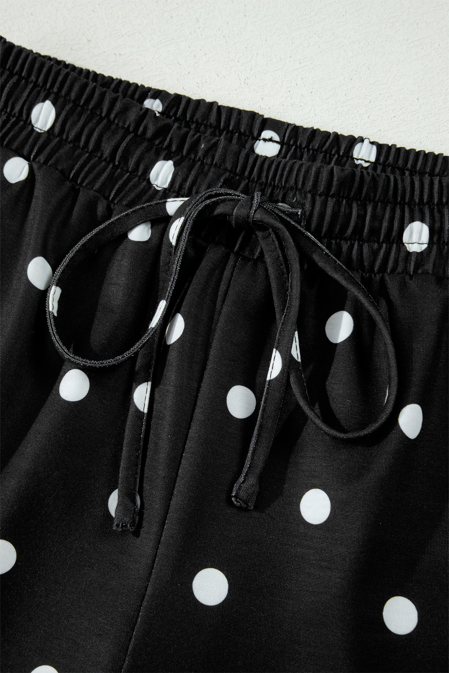 White Exposed Seam Detail Polka Dot Loose Tee Drawstring Shorts Set-Two Piece Sets/Short Sets-[Adult]-[Female]-2022 Online Blue Zone Planet
