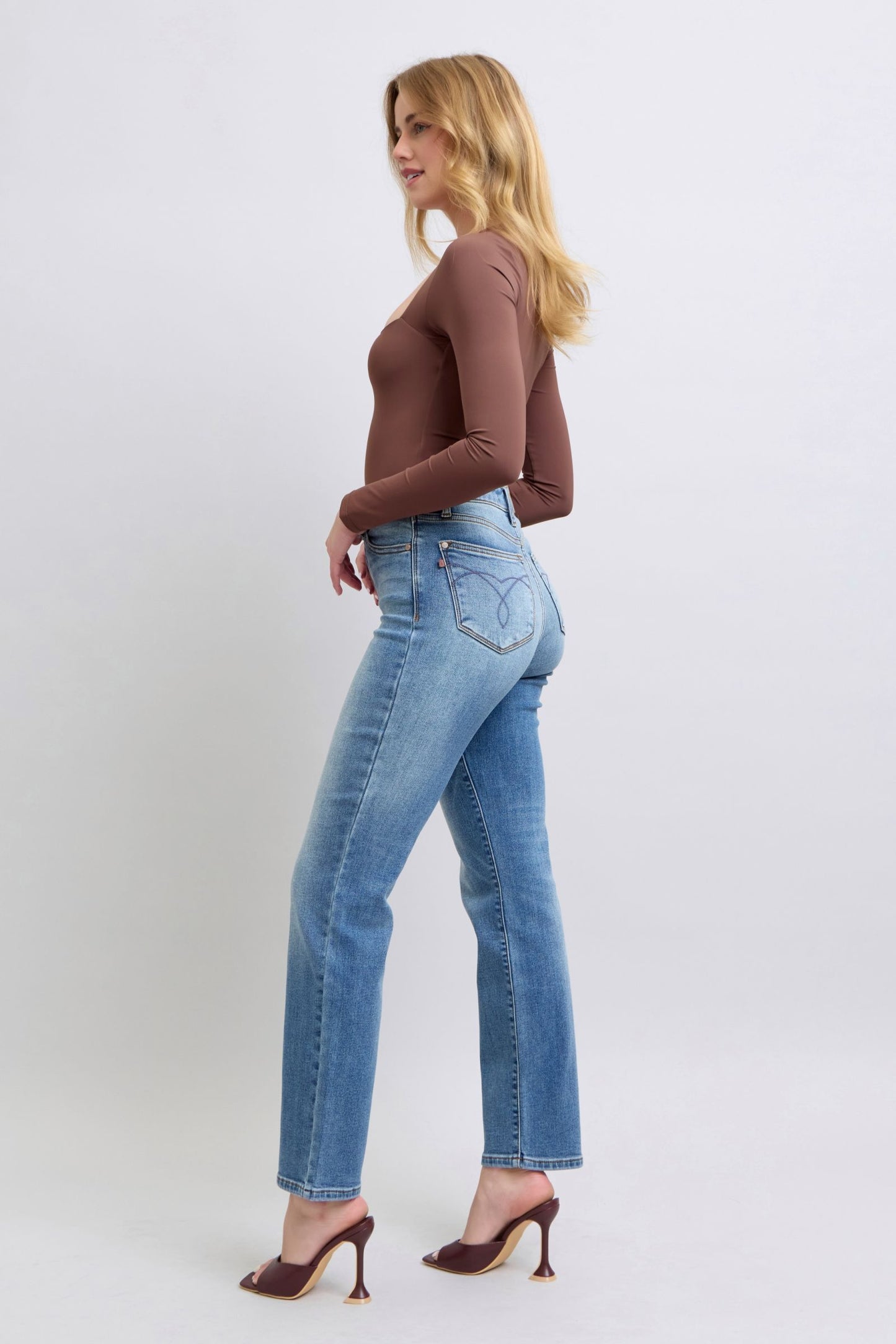 Judy Blue Full Size Wash Thermal Straight Jeans with Pockets-BOTTOMS SIZES SMALL MEDIUM LARGE-[Adult]-[Female]-2022 Online Blue Zone Planet